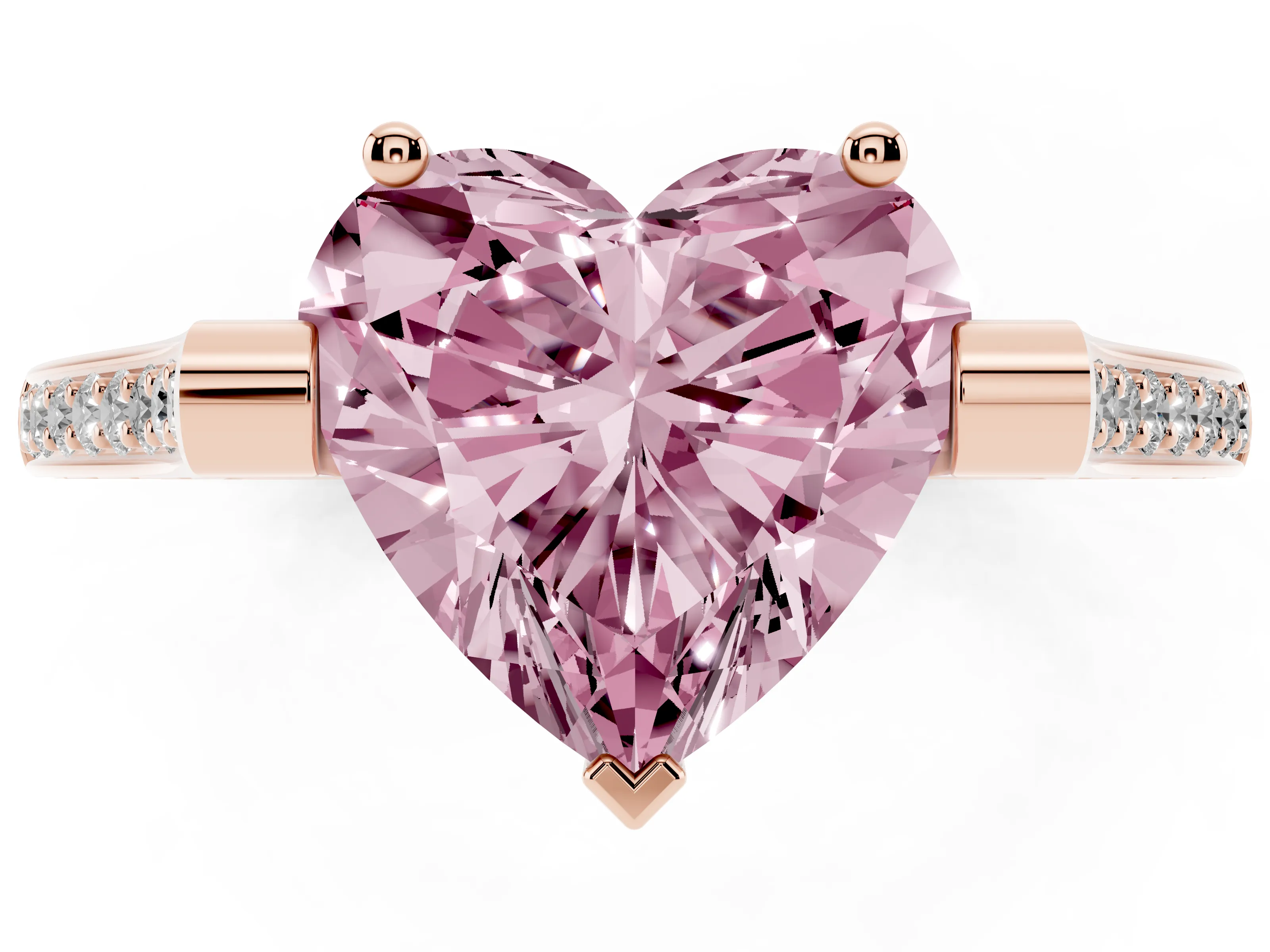 Fancy Pink Heart Cut Diamond Solitaire Ring Set in Rose gold with Channel Set Band and Bezel Prong Setting