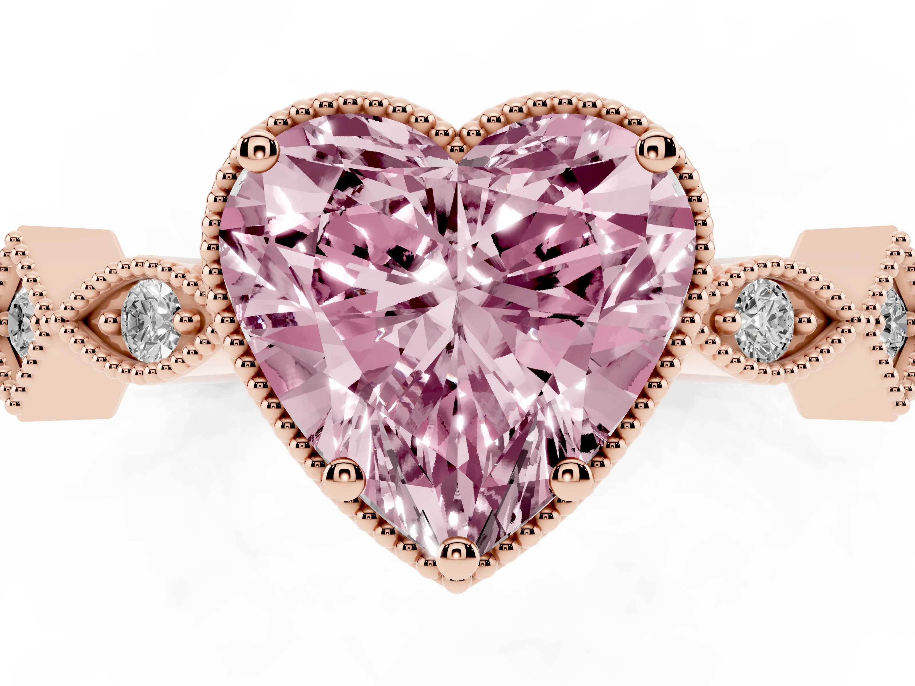 Fancy Pink Heart Cut Diamond Milgrain Marquise Twist Band Ring Set in Rose gold with Prong Setting
