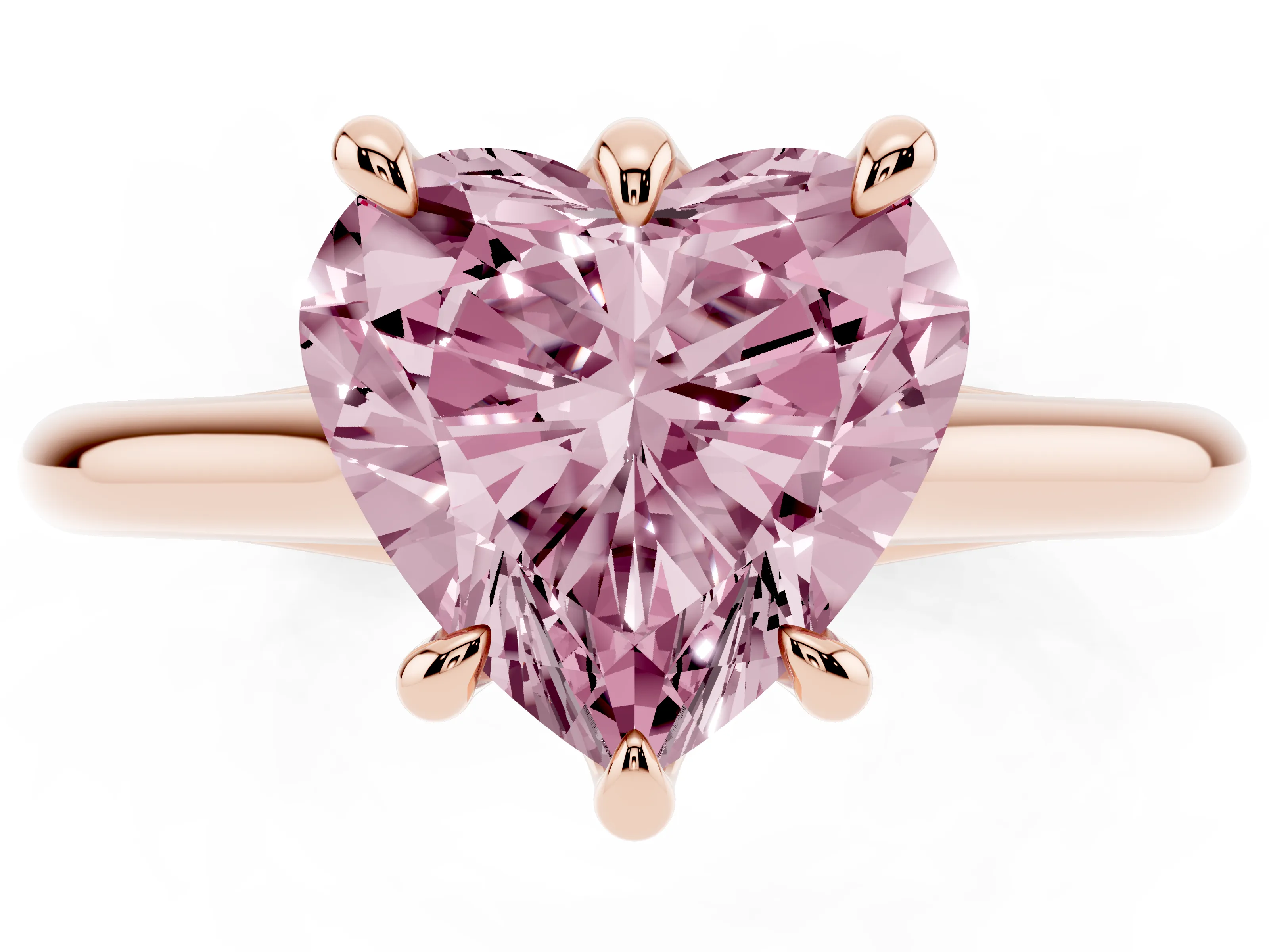 Fancy Pink Heart Cut Diamond Solitaire Engagement Ring Set in Rose gold with Prong Setting and Plain Classic Band