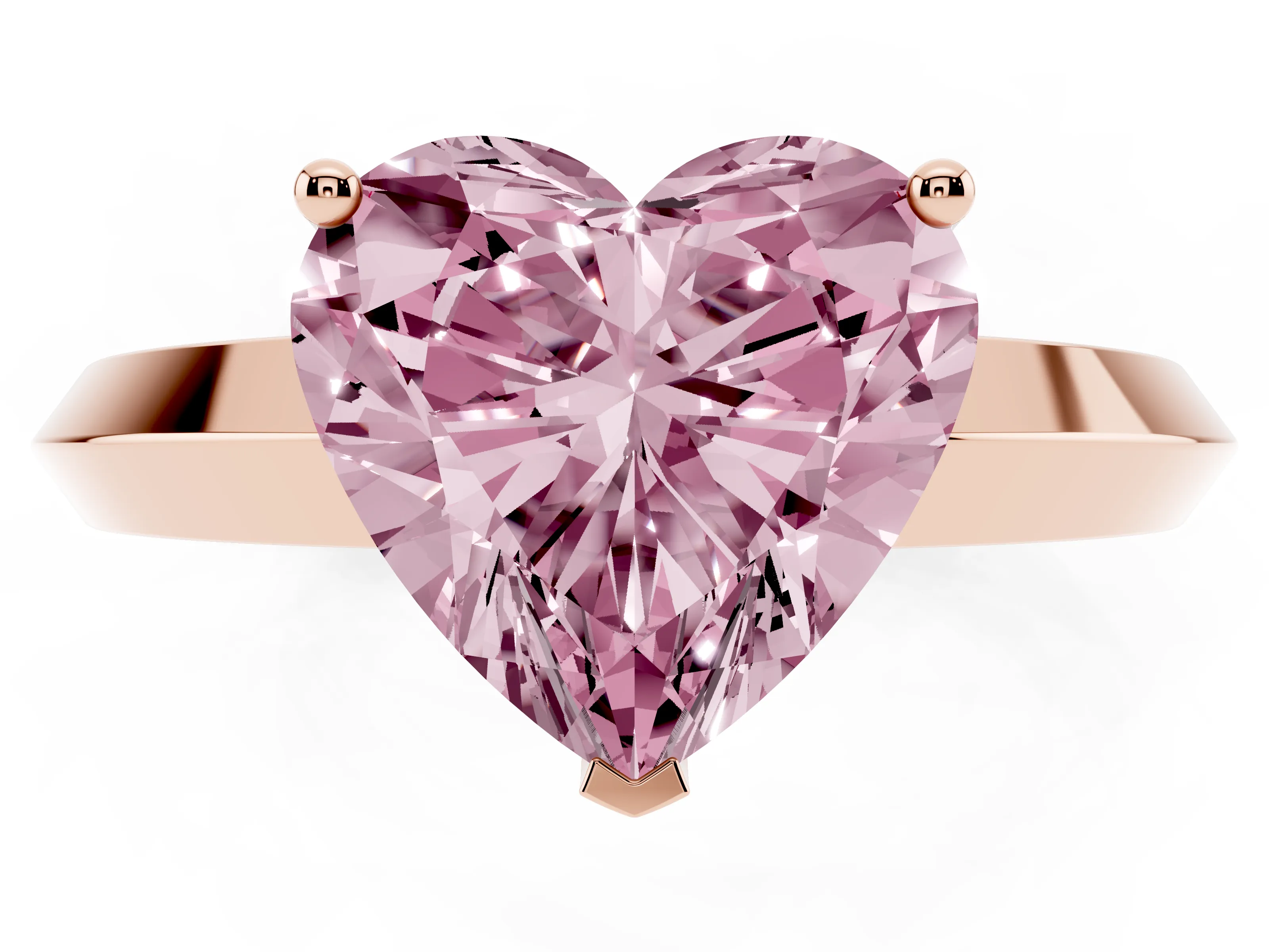 Fancy Pink Heart Cut Diamond Solitaire Engagement Ring Set in Rose gold with Flat Band and Prong Setting
