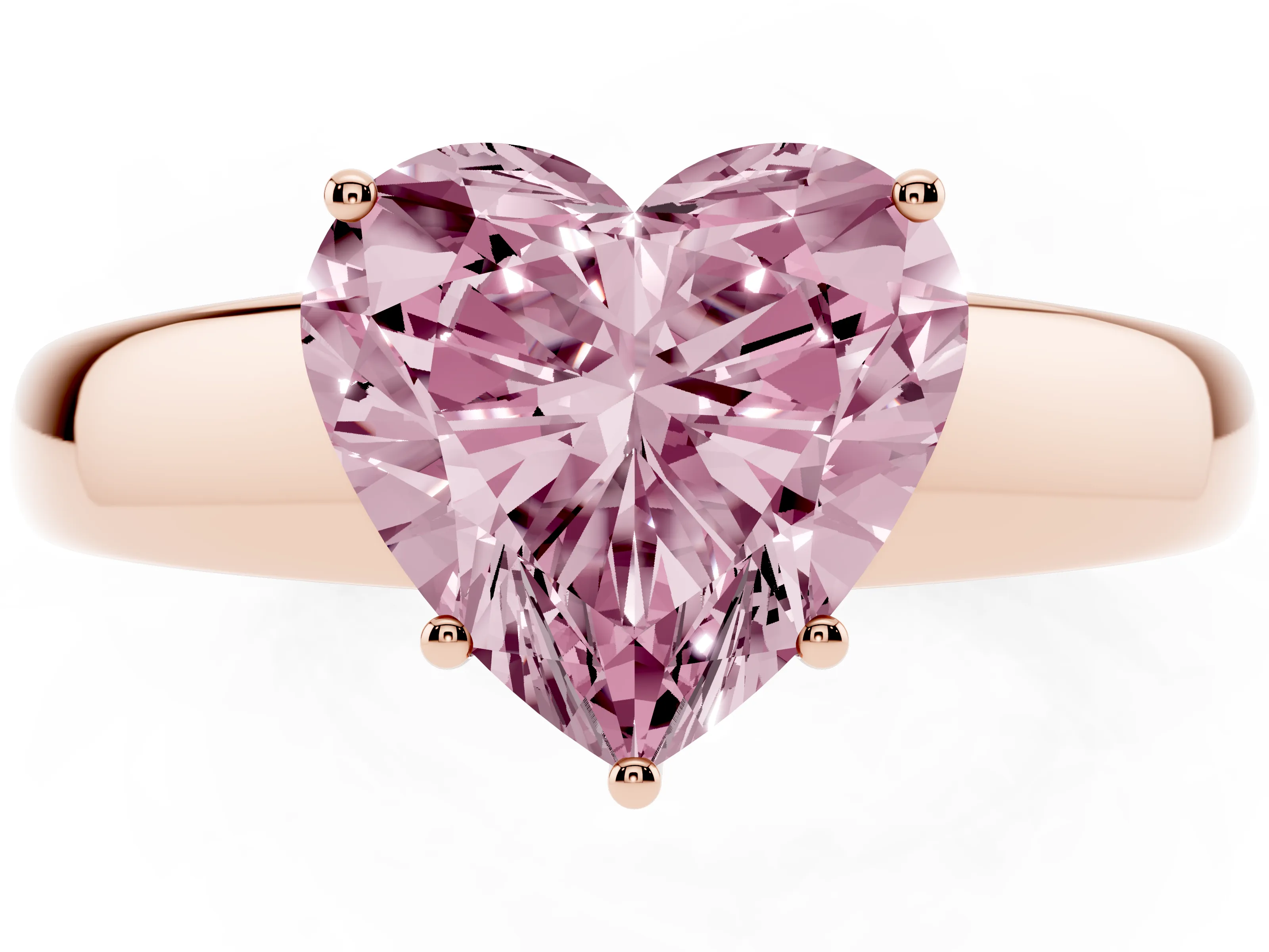 Fancy Pink Heart Cut Diamond Solitaire Ring Set in Rose gold with Tapered Band and Prong Setting