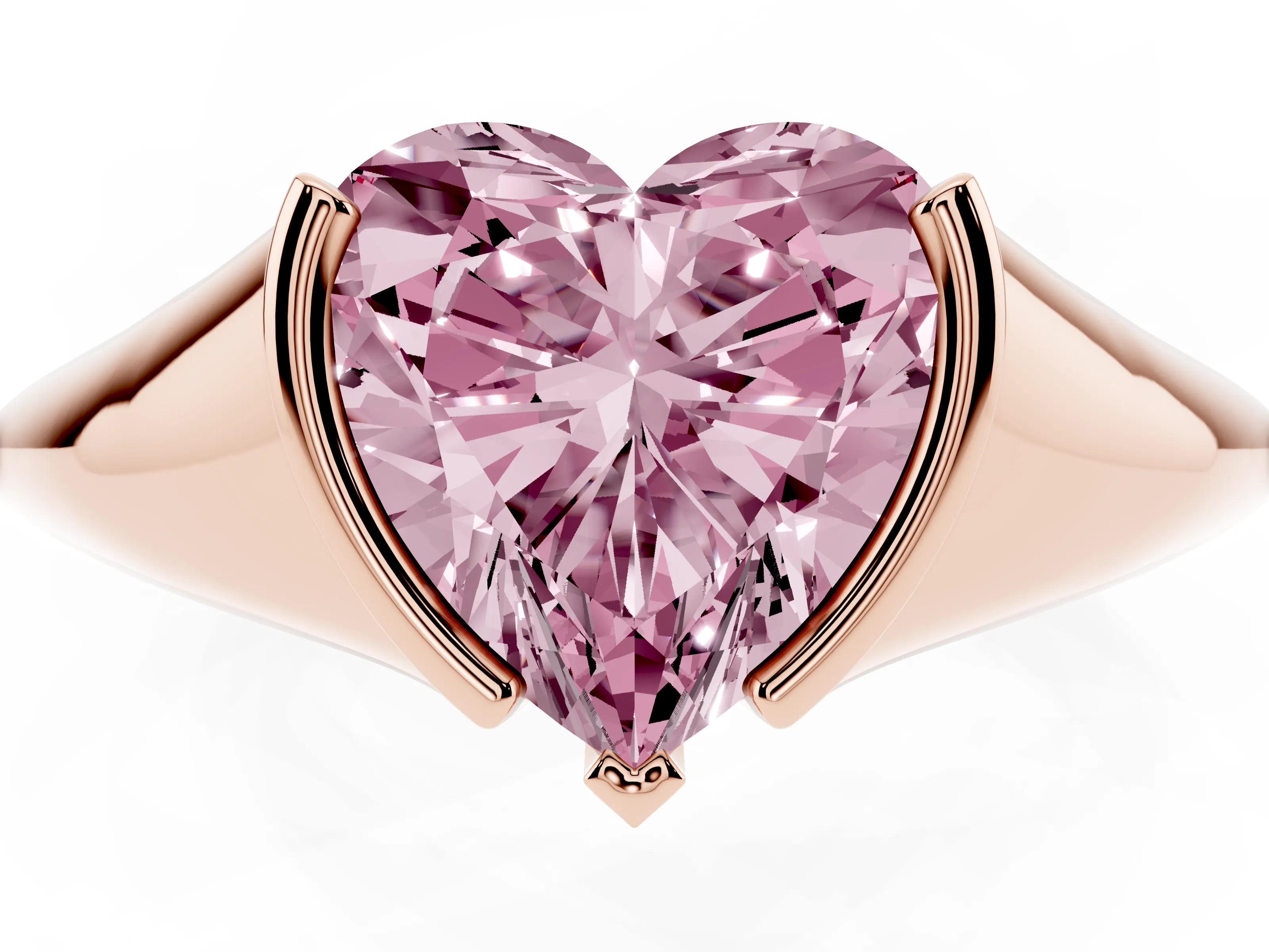 Fancy Pink Heart Cut Diamond Solitaire Tension Set Ring Set in Rose gold