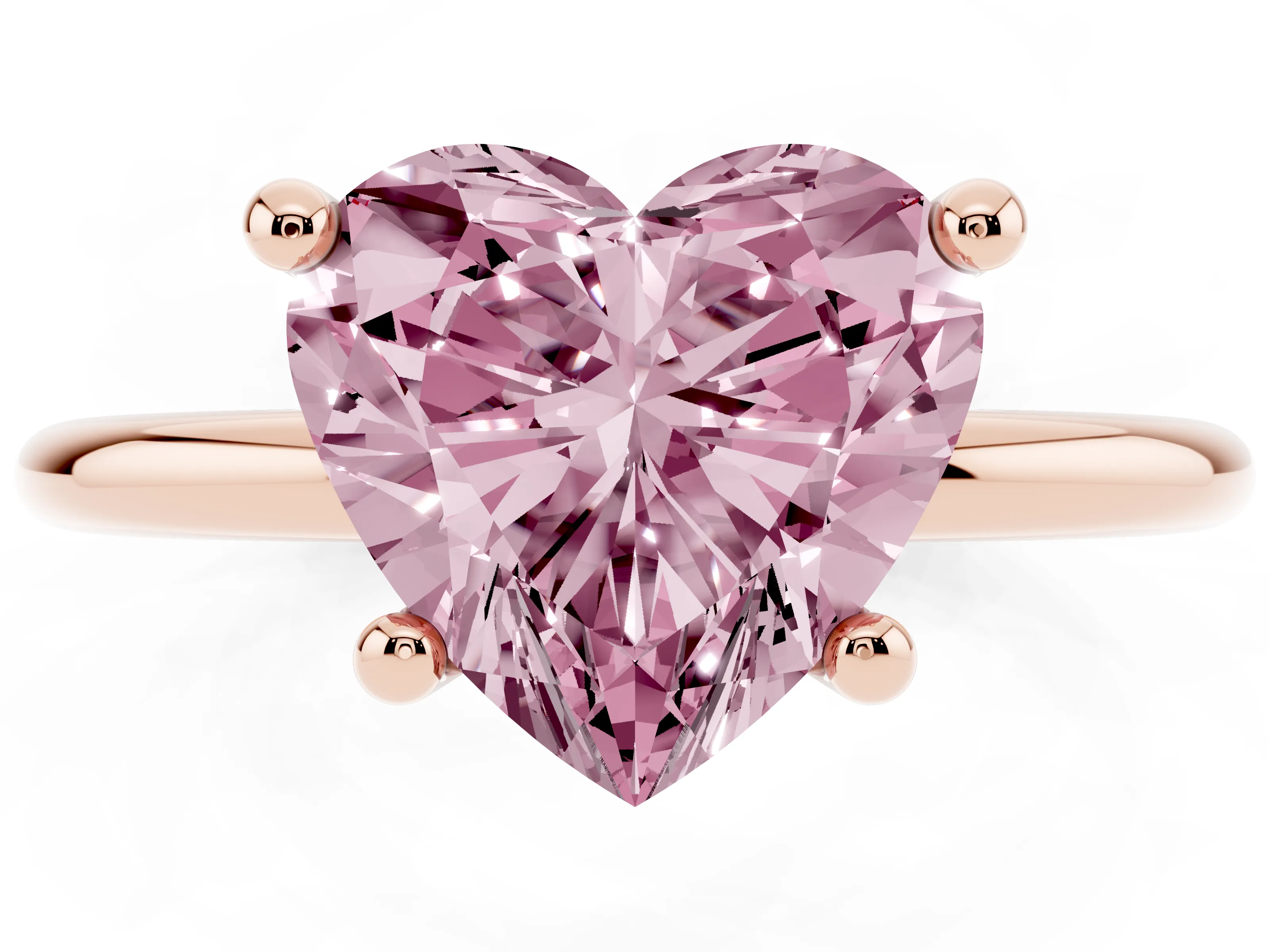 Fancy Pink Heart Cut Diamond Solitaire Ring Set in Rose gold with Secure Prong Setting on a Classic Band