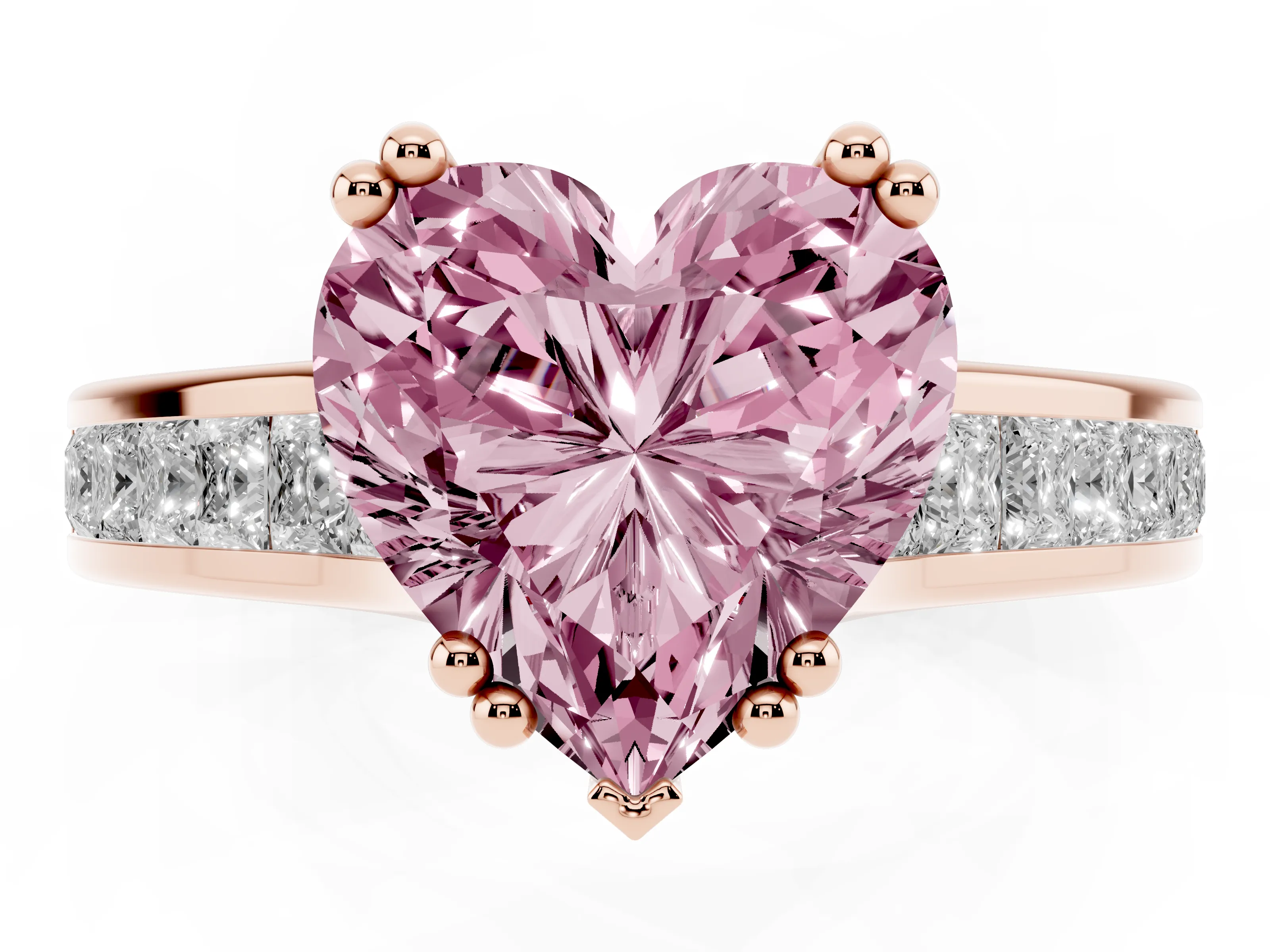Fancy Pink Heart Cut Diamond Channel Set Solitaire Engagement Ring Set in Rose gold with Prong Setting