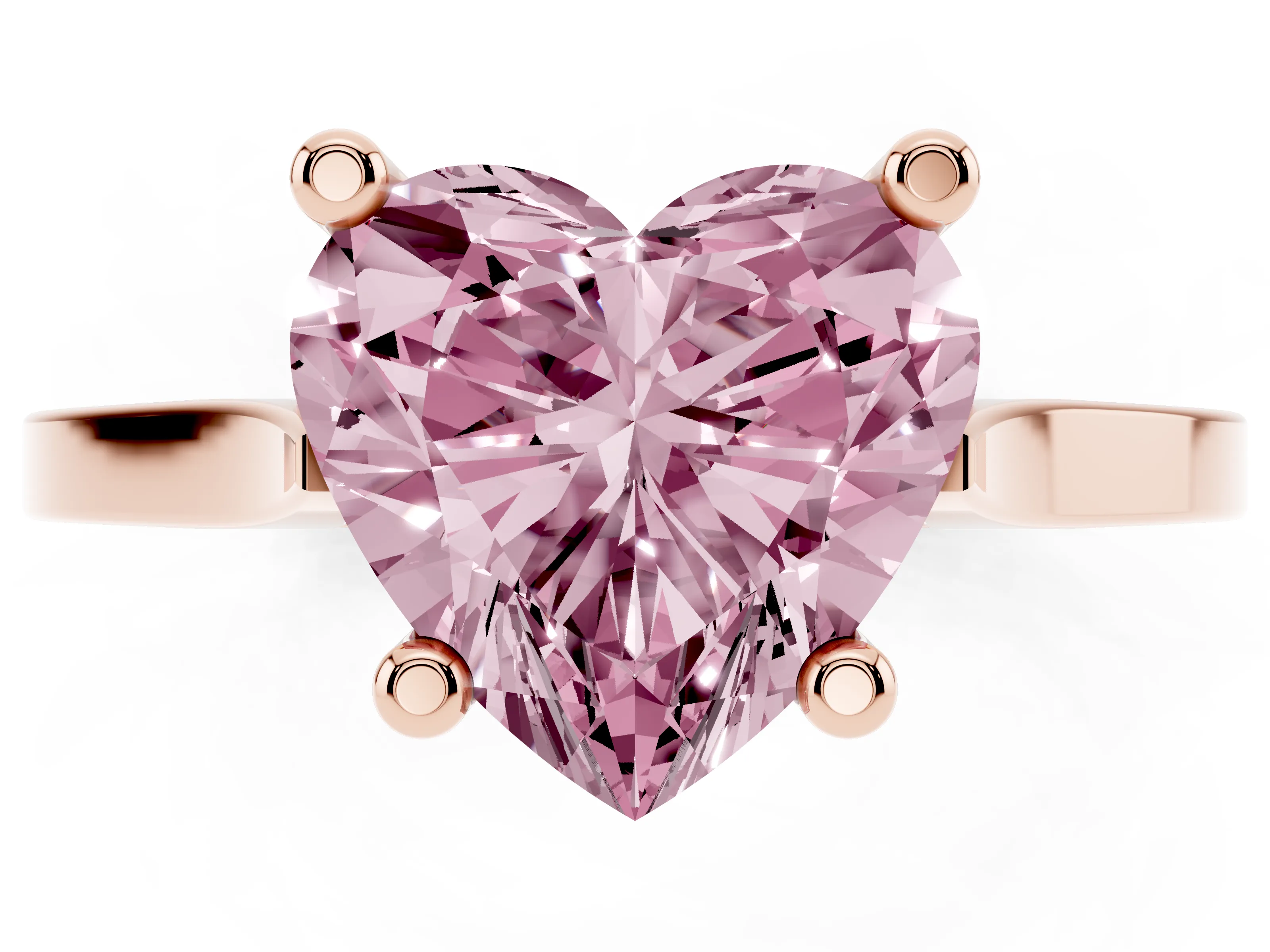 Fancy Pink Heart Cut Diamond Solitaire Ring Set in Rose gold with Prong Setting and Tapered Band
