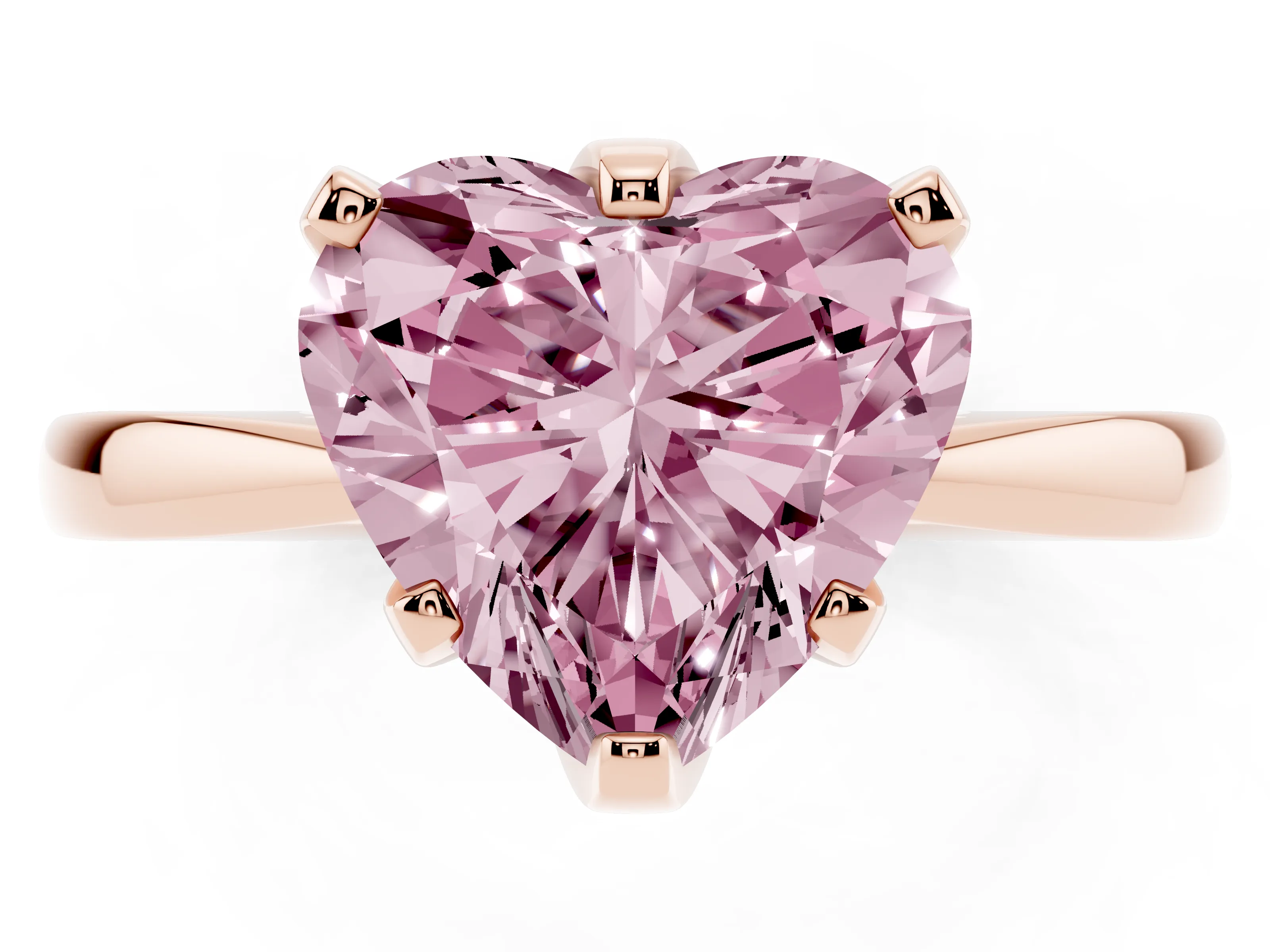 Fancy Pink Heart Cut Diamond Solitaire Engagement Ring Set in Rose gold with Slim Tapered Solitaire Band