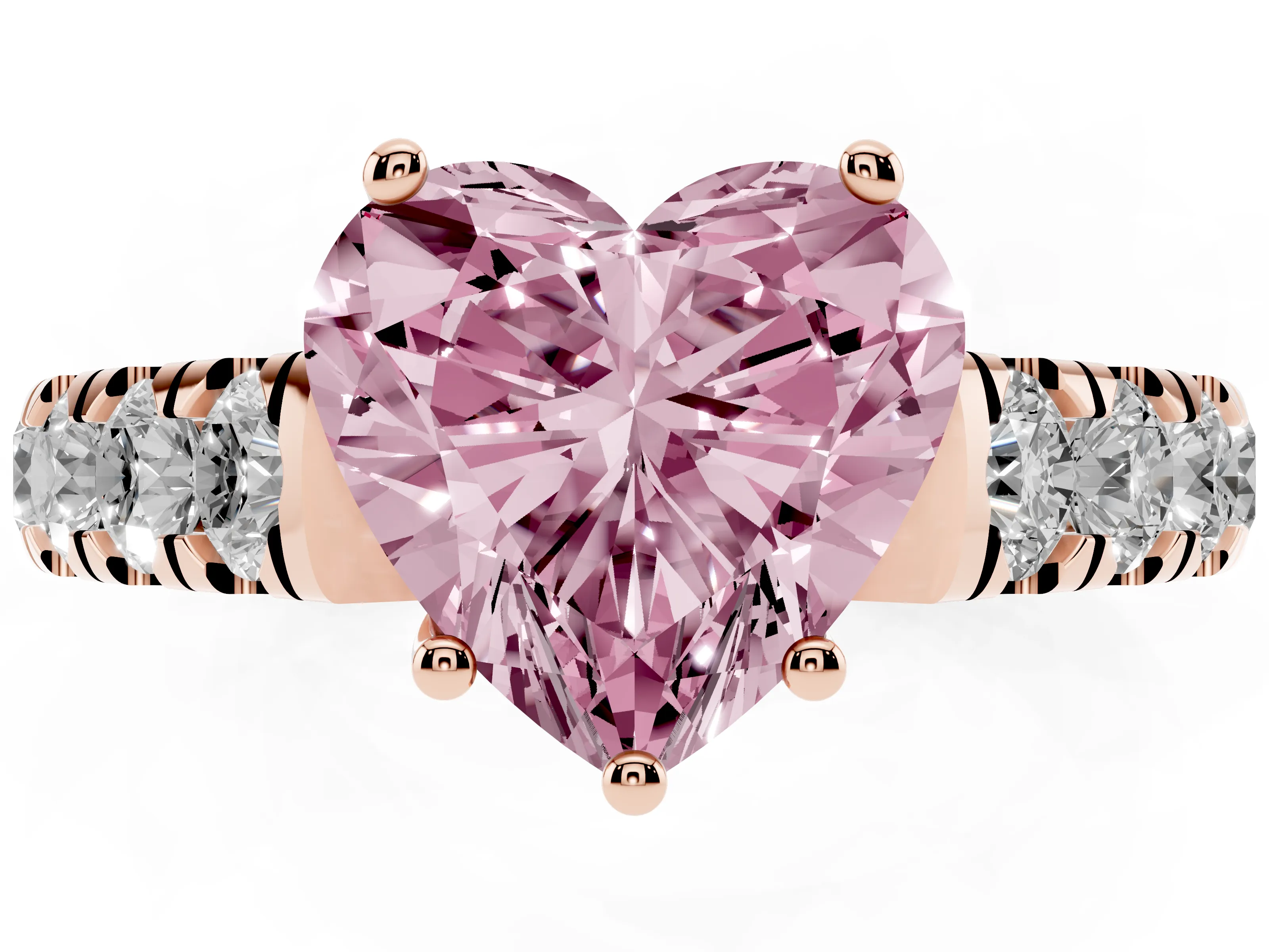 Fancy Pink Heart Cut Diamond Solitaire Ring Set in Rose gold with Cut-Down Micro Pavé Band and Prong Setting
