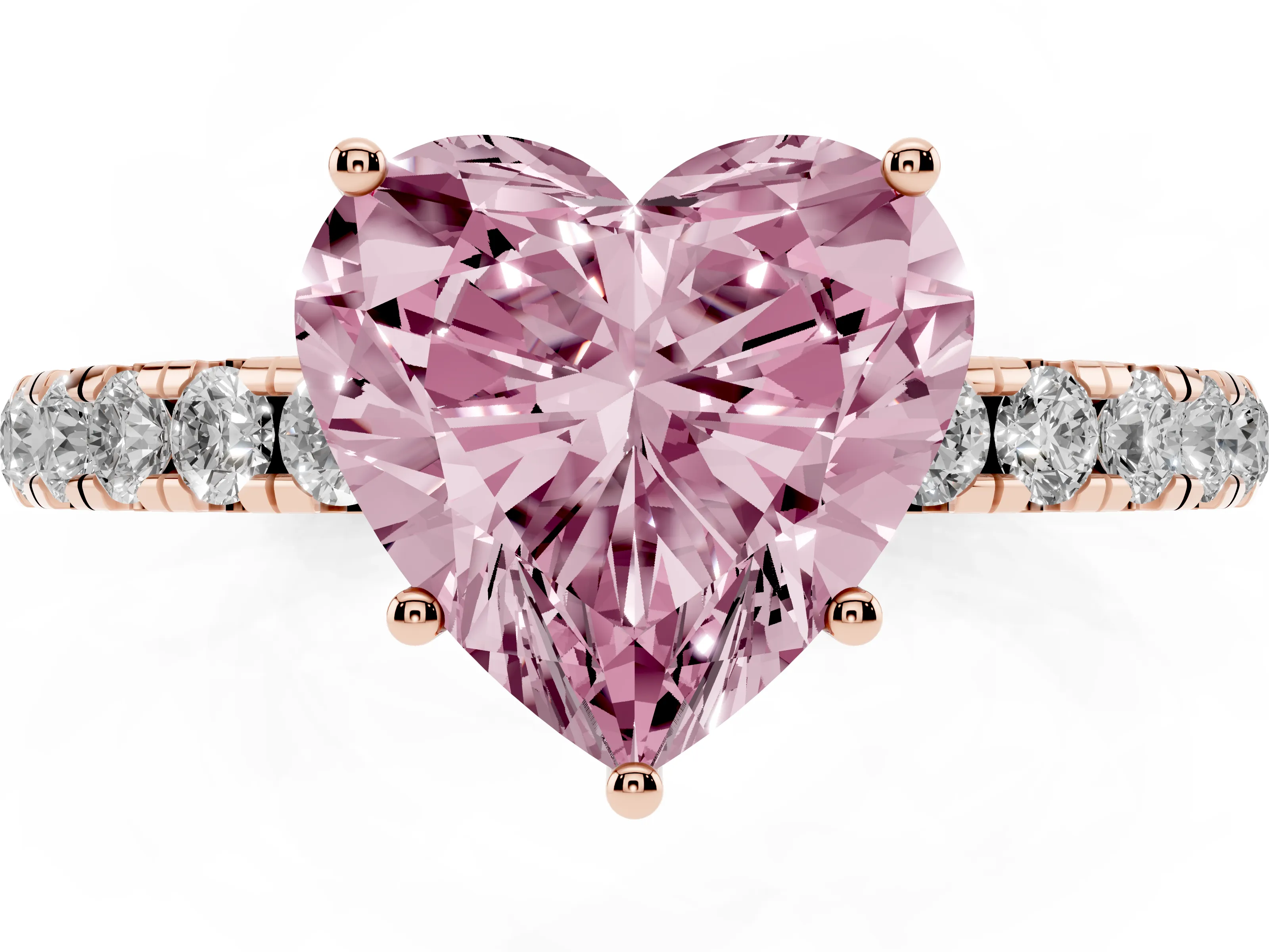 Fancy Pink Heart Cut Diamond Pavé Solitaire Engagement Ring Set in Rose gold with Prong Setting