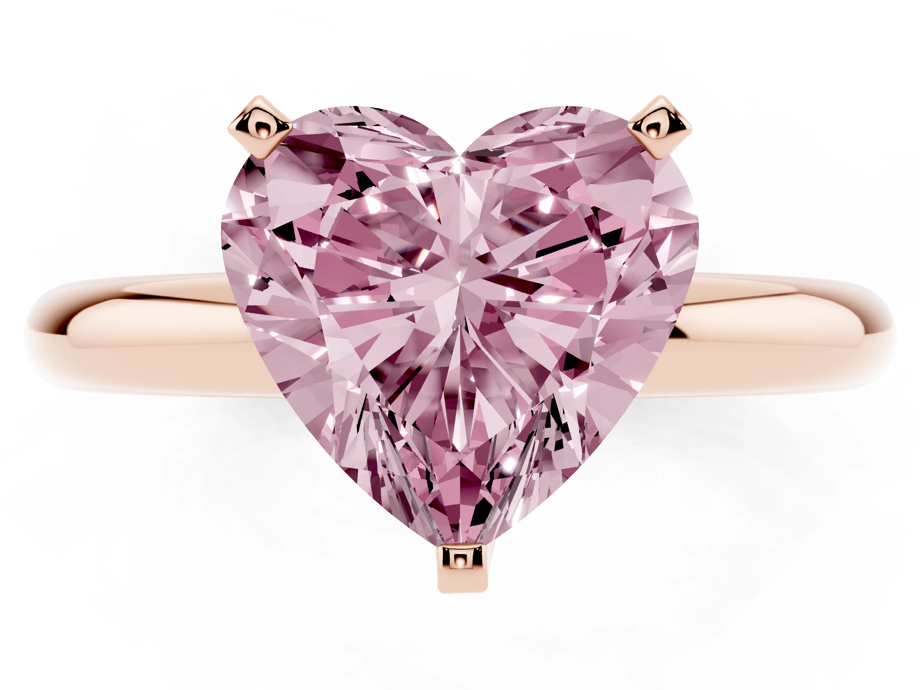 Fancy Pink Heart Cut Diamond Solitaire Engagement Ring Set in Rose gold with Round Band and Prong Setting