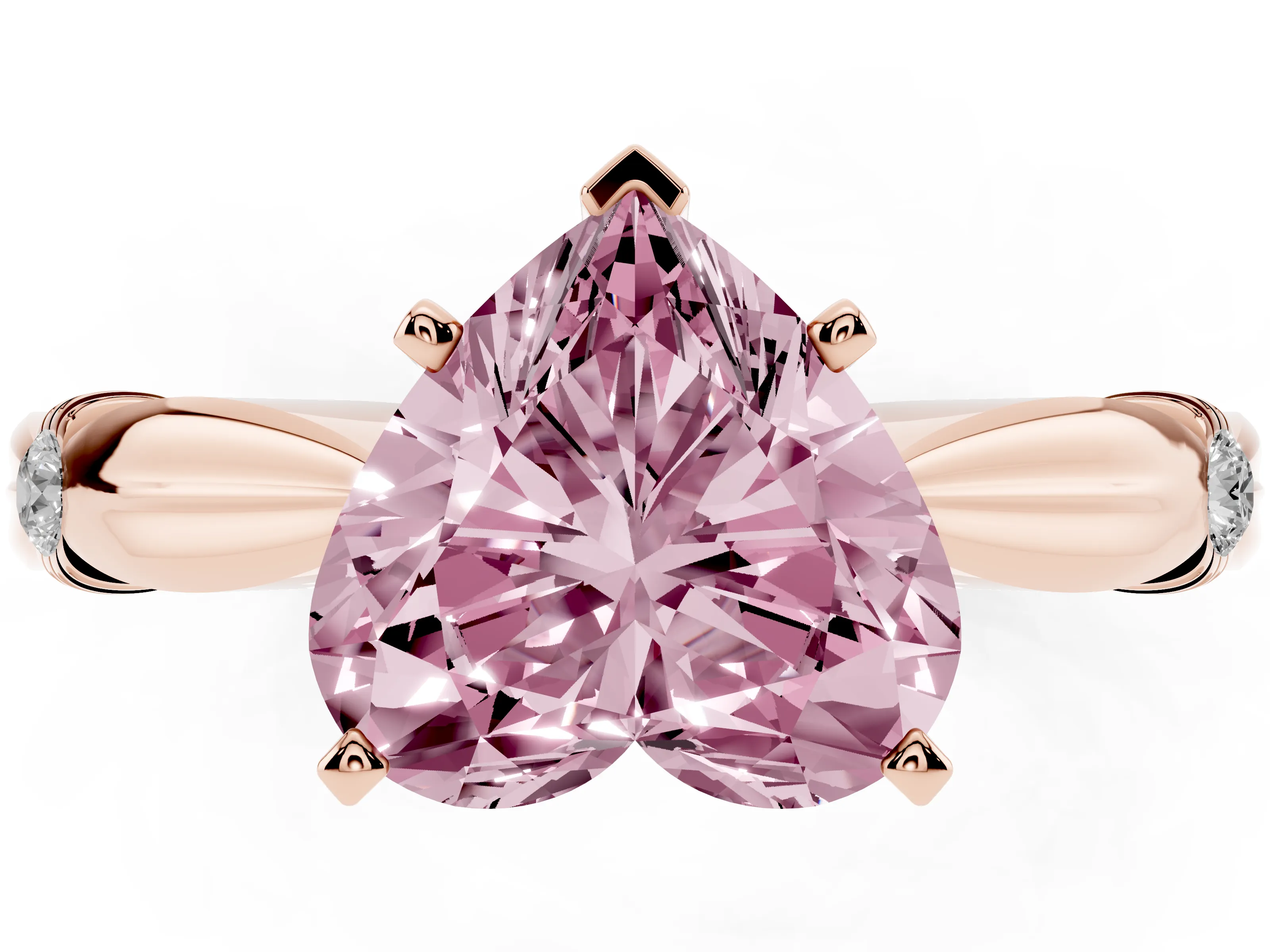 Fancy Pink Heart Cut Diamond Solitaire Twisted Band Ring Set in Rose gold with Accent Stones and Prong Setting
