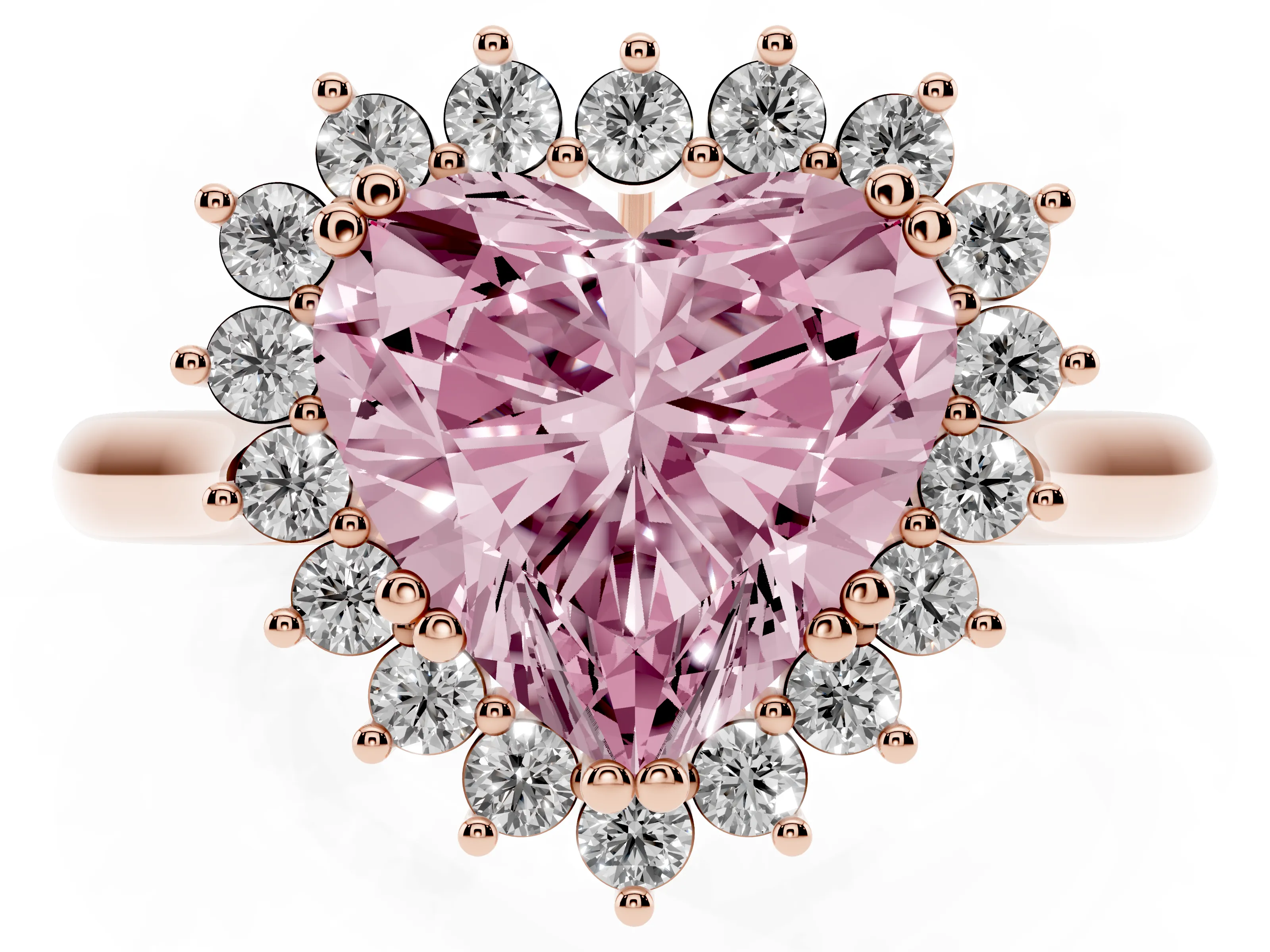Fancy Pink Heart Cut Diamond Halo Ring Set in Rose gold with Plain Solitaire Band and Prong Setting