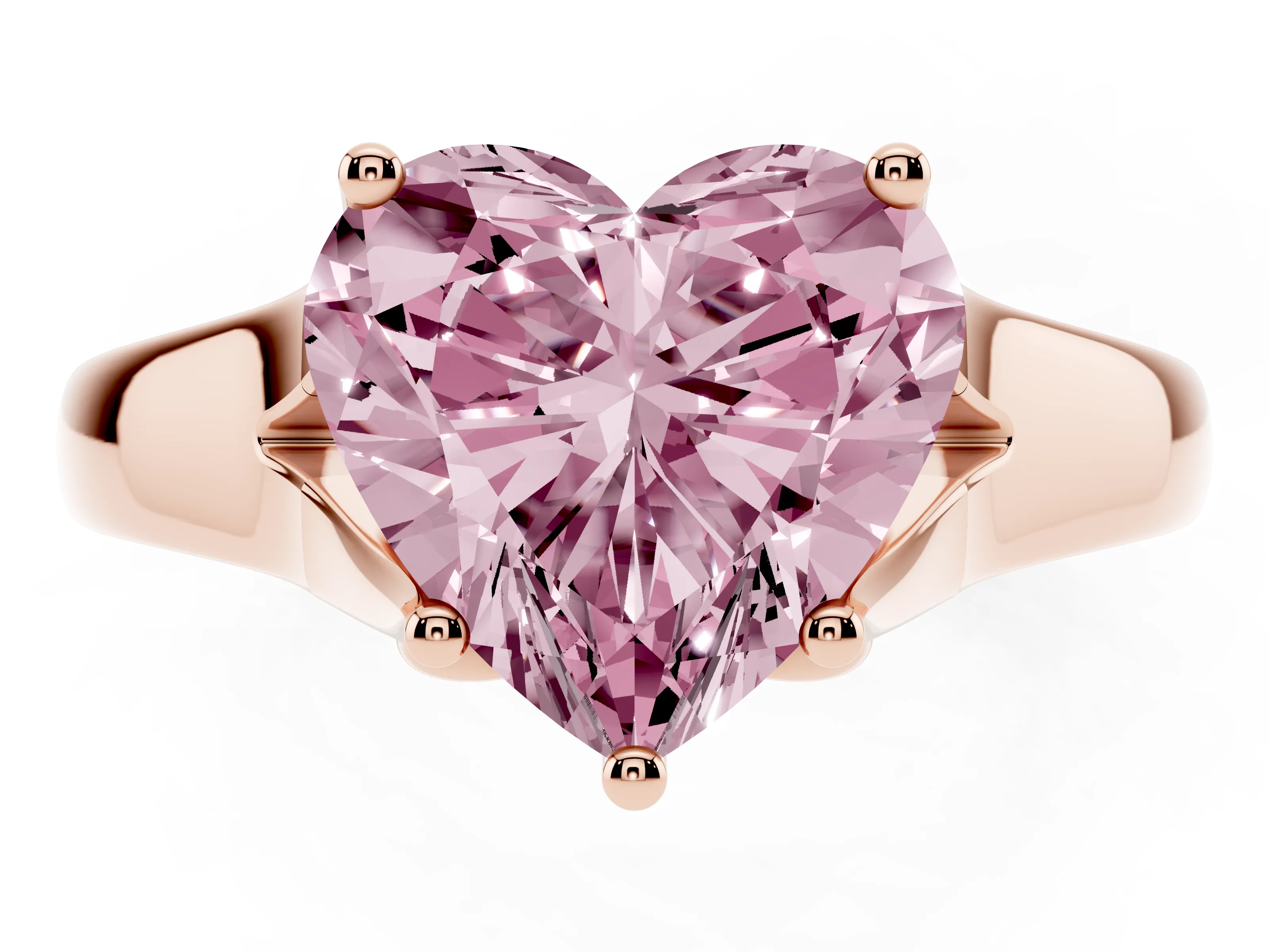 Fancy Pink Heart Cut Diamond Solitaire Ring Set in Rose gold with Arched Cathedral Band and Prong Setting