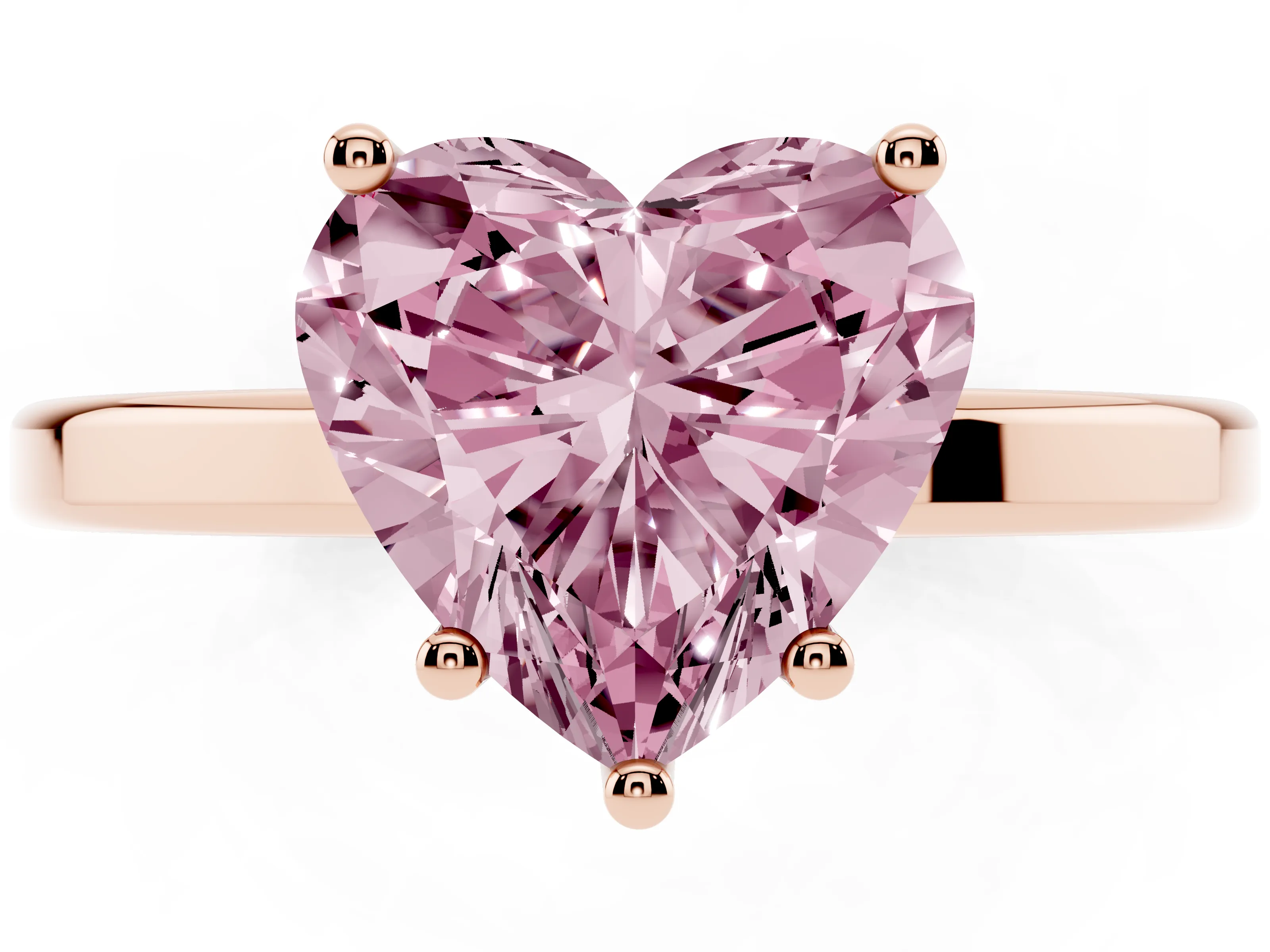 Fancy Pink Heart Cut Diamond Solitaire Engagement Ring Set in Rose gold with Prong Setting on a Plain Band