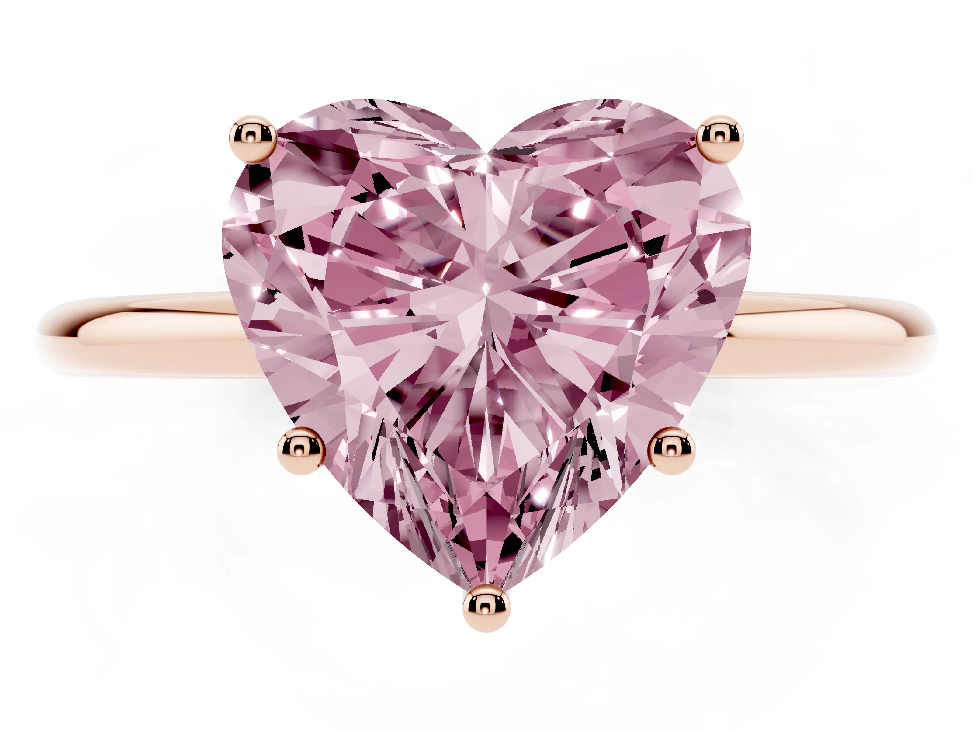 Fancy Pink Heart Cut Diamond Solitaire Engagement Ring Set in Rose gold with Thin Band and Prong Setting