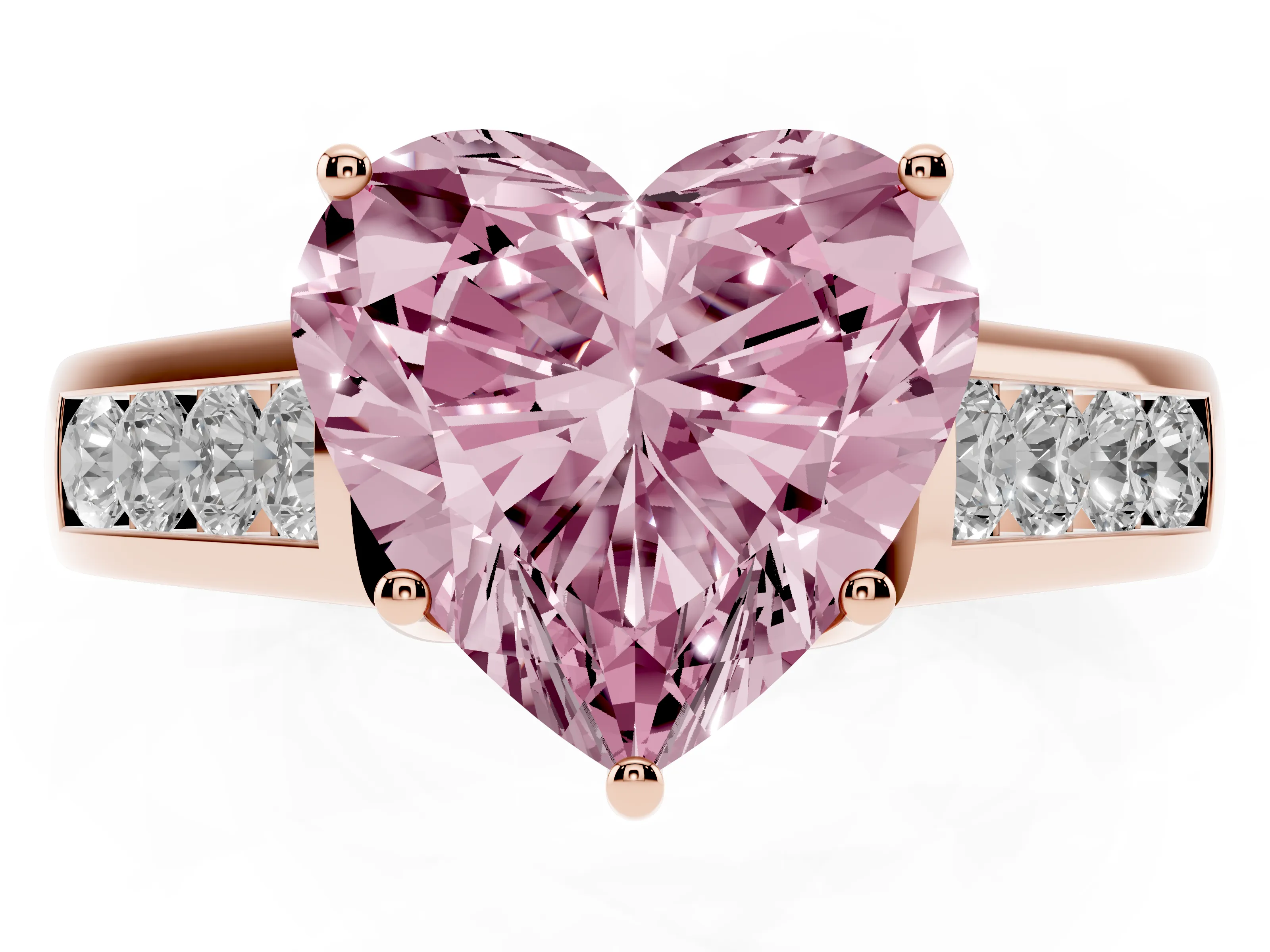 Fancy Pink Heart Cut Diamond Solitaire Channel-Set Engagement Ring Set in Rose gold with Prong Setting