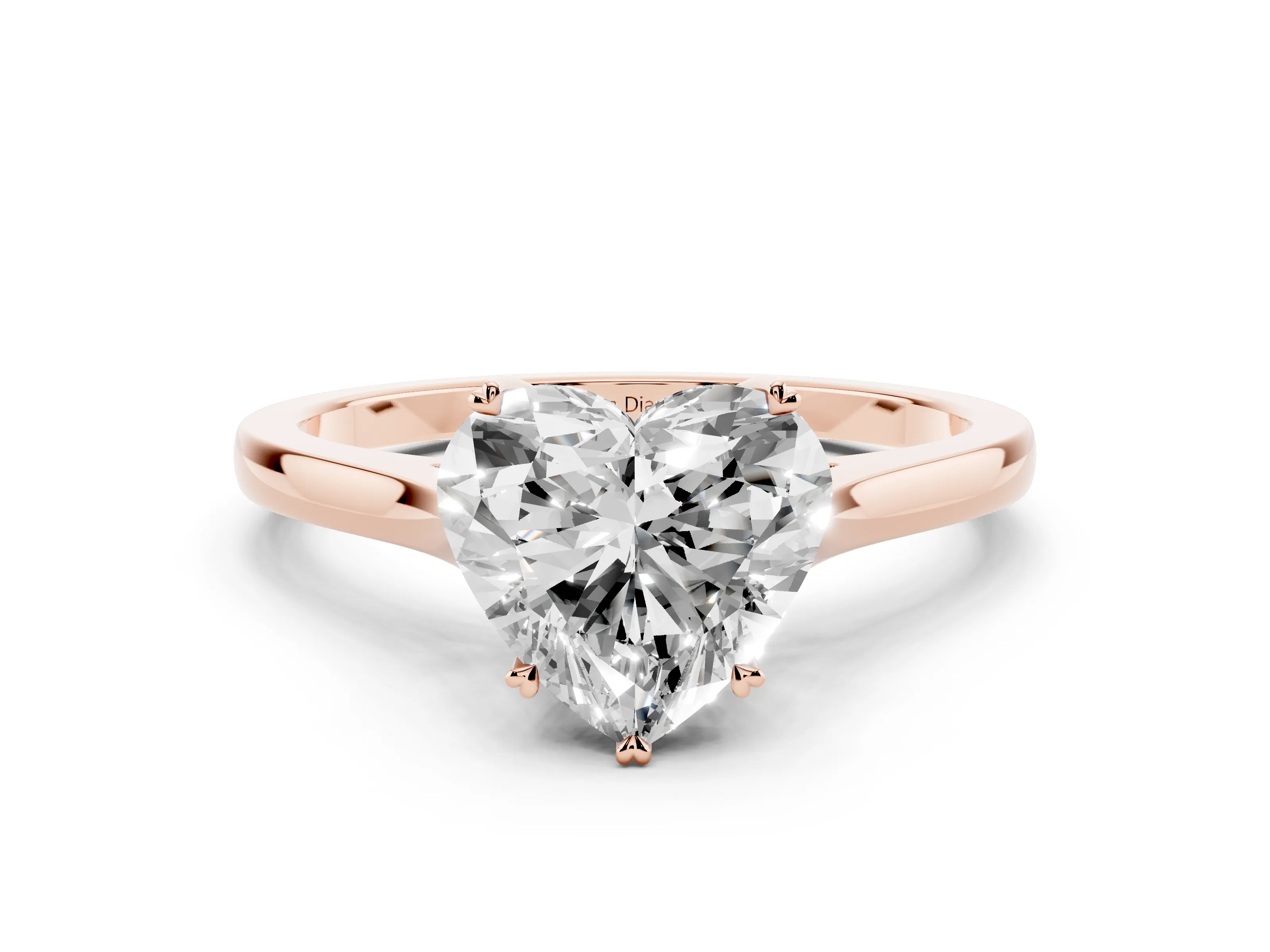 Heart Cut Diamond Solitaire Heart Prong Engagement Ring Set in Rose gold with Tapered Band