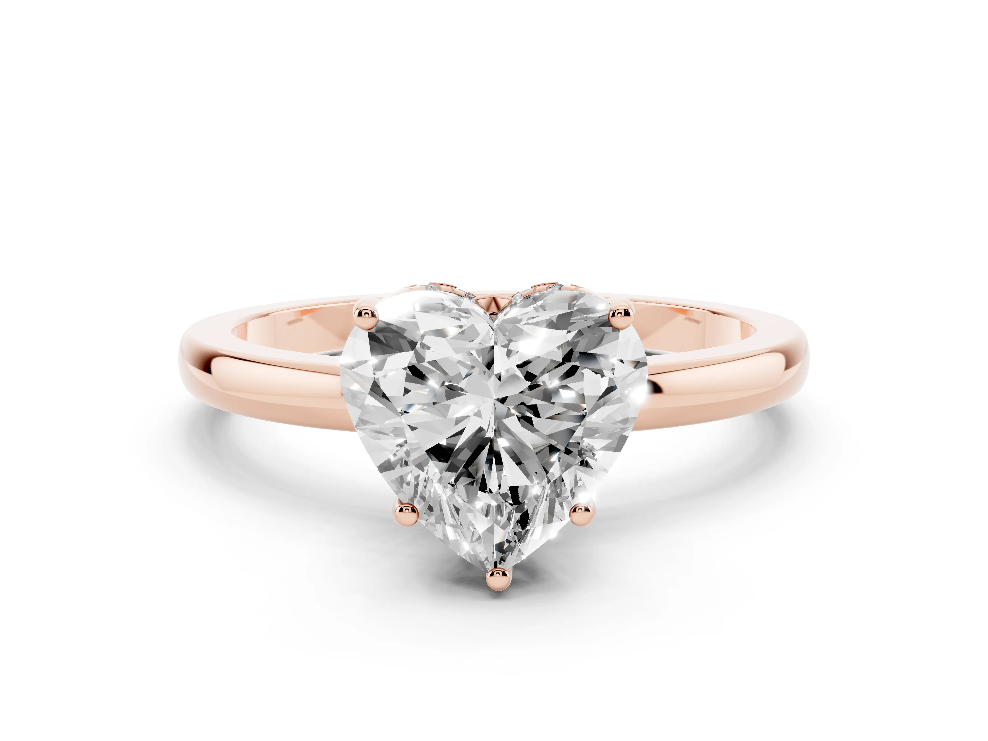 Heart Cut Diamond Solitaire Ring Set in Rose gold with Plain Band and Prong Setting