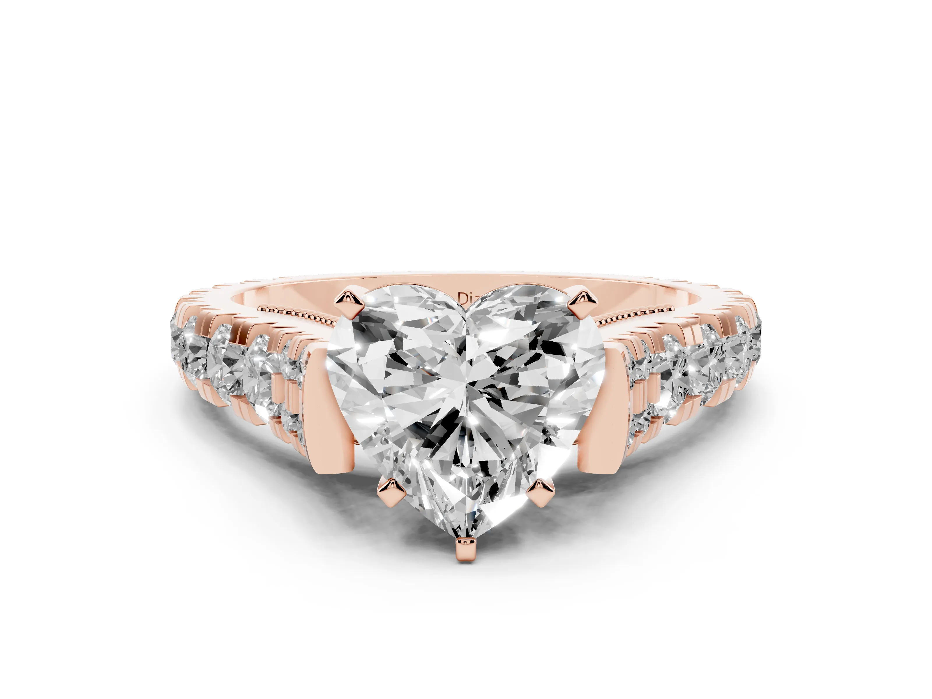 Heart Cut Diamond Classic Solitaire Ring Set in Rose gold with Pavé Band and Prong Setting