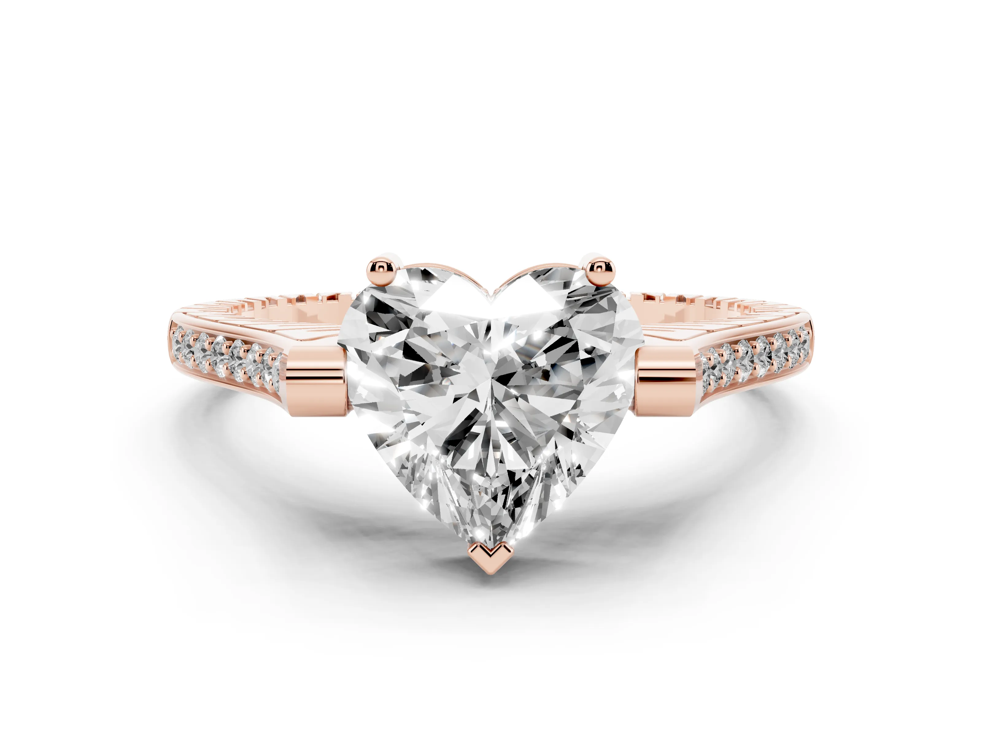 Heart Cut Diamond Solitaire Ring Set in Rose gold with Channel Set Band and Bezel Prong Setting