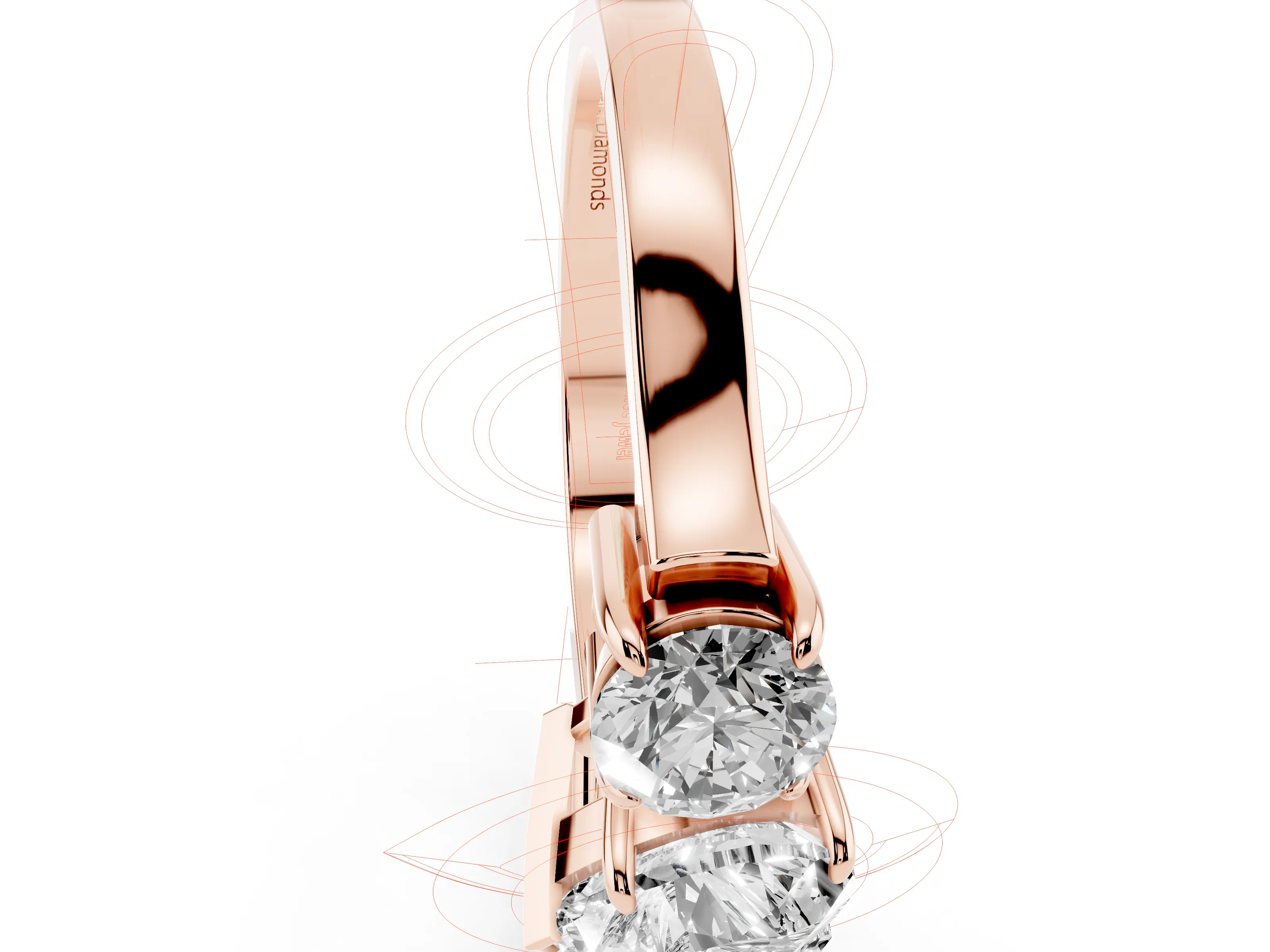 Heart Cut Diamond Three-Stone Ring Set in Rose gold with Round Accent Stones and Plain Band