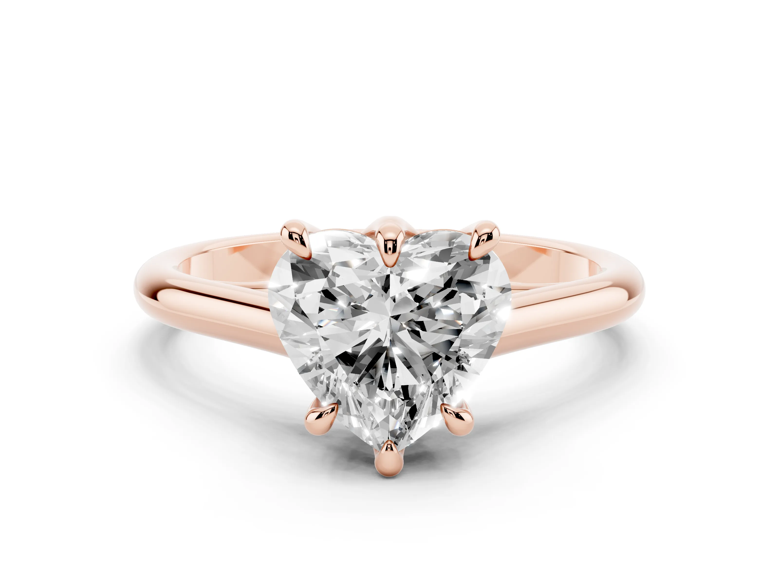 Heart Cut Diamond Solitaire Engagement Ring Set in Rose gold with Prong Setting and Plain Classic Band
