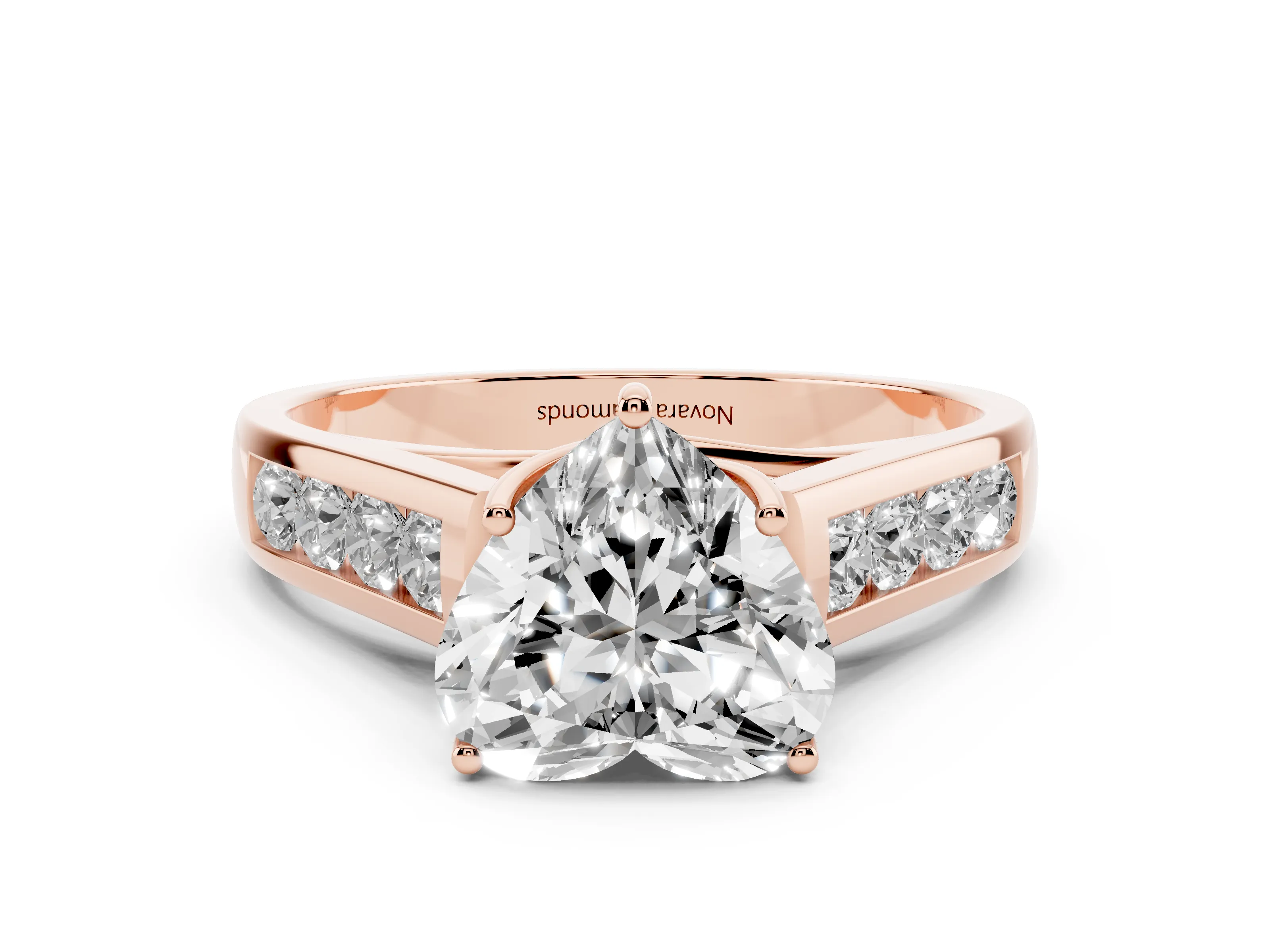 Heart Cut Diamond Solitaire Channel-Set Engagement Ring Set in Rose gold with Prong Setting