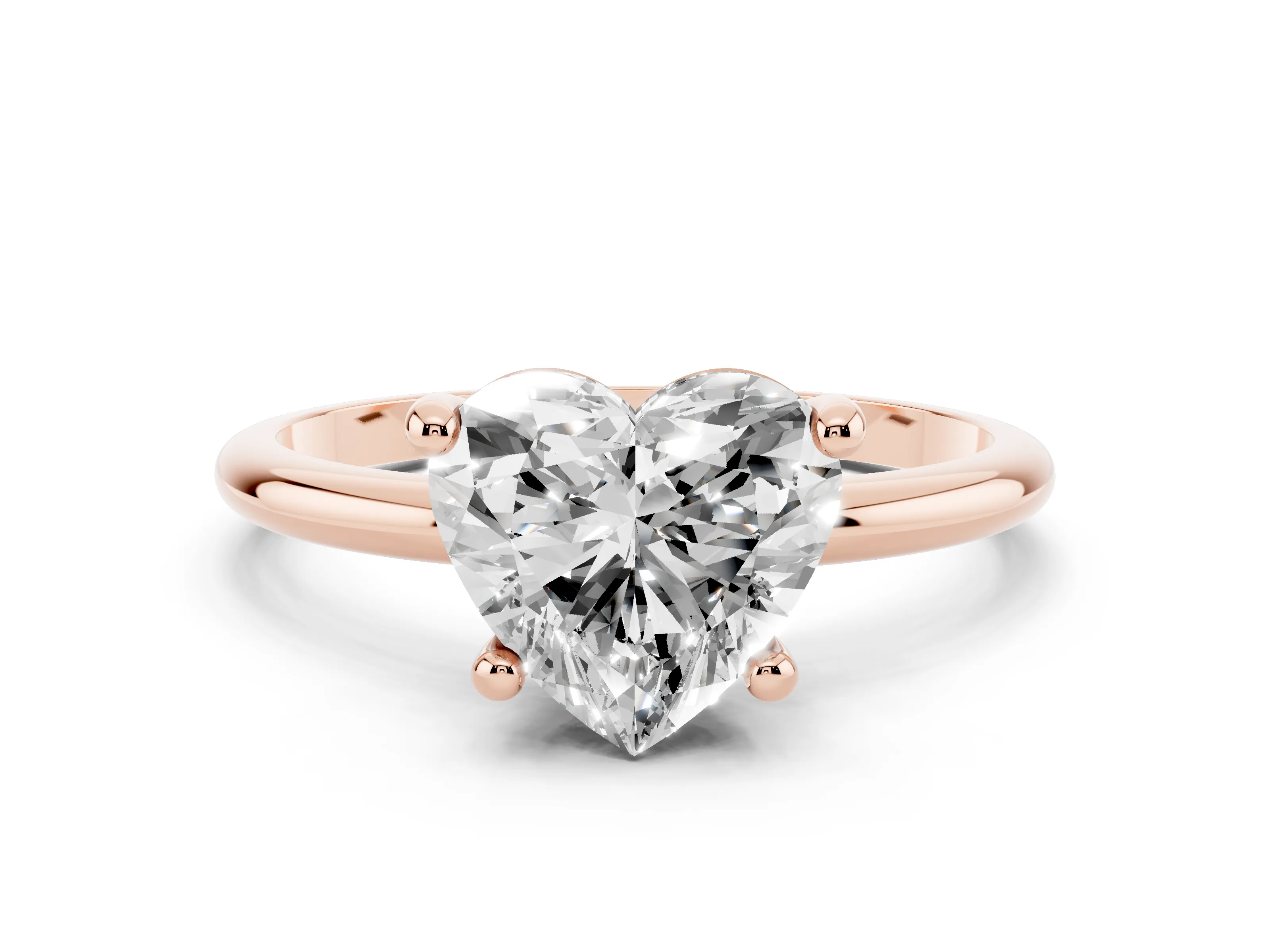 Heart Cut Diamond Solitaire Ring Set in Rose gold with Secure Prong Setting on a Classic Band