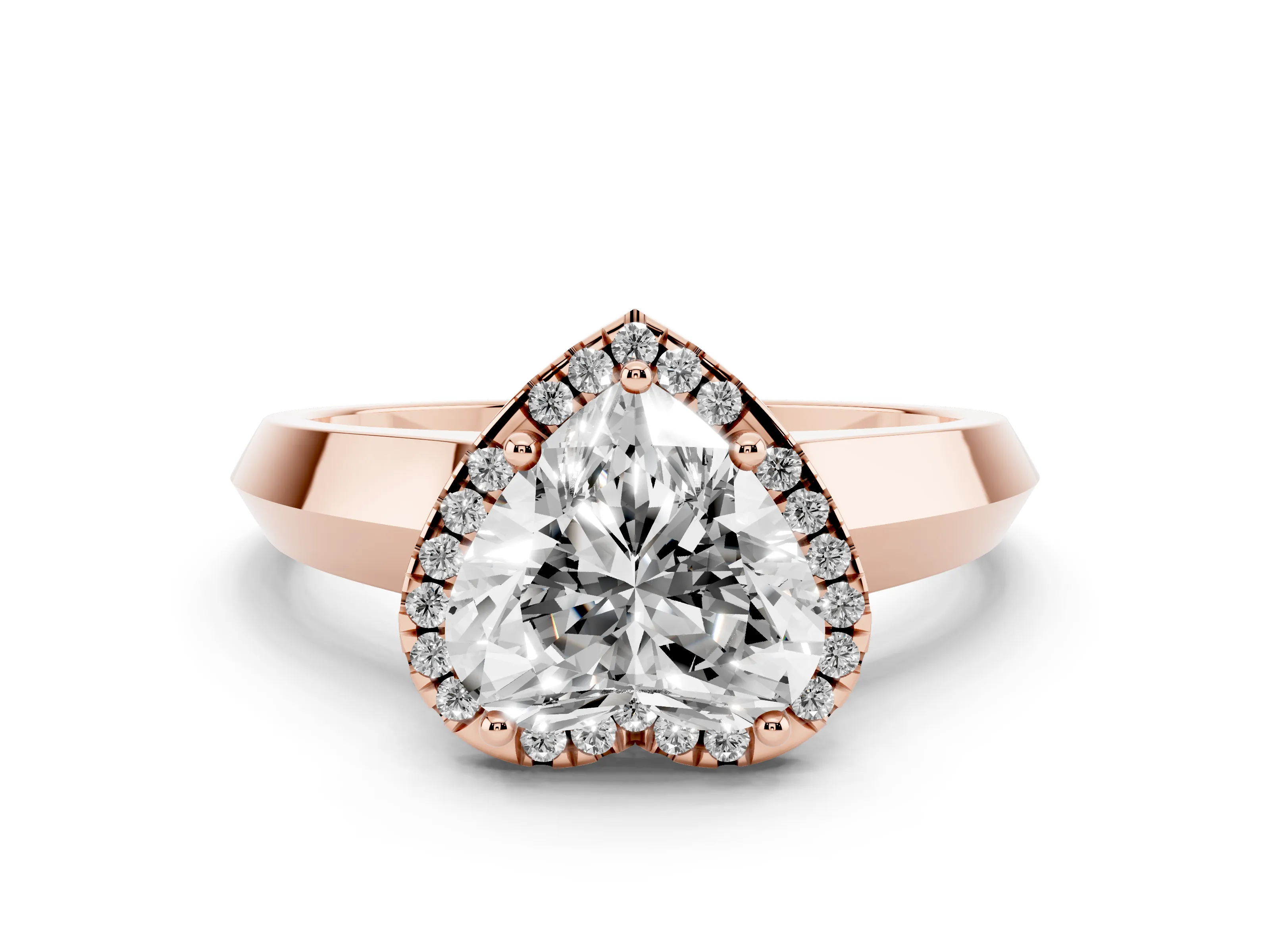 Heart Cut Diamond Halo Ring Set in Rose gold with Cathedral Band and Prong Setting