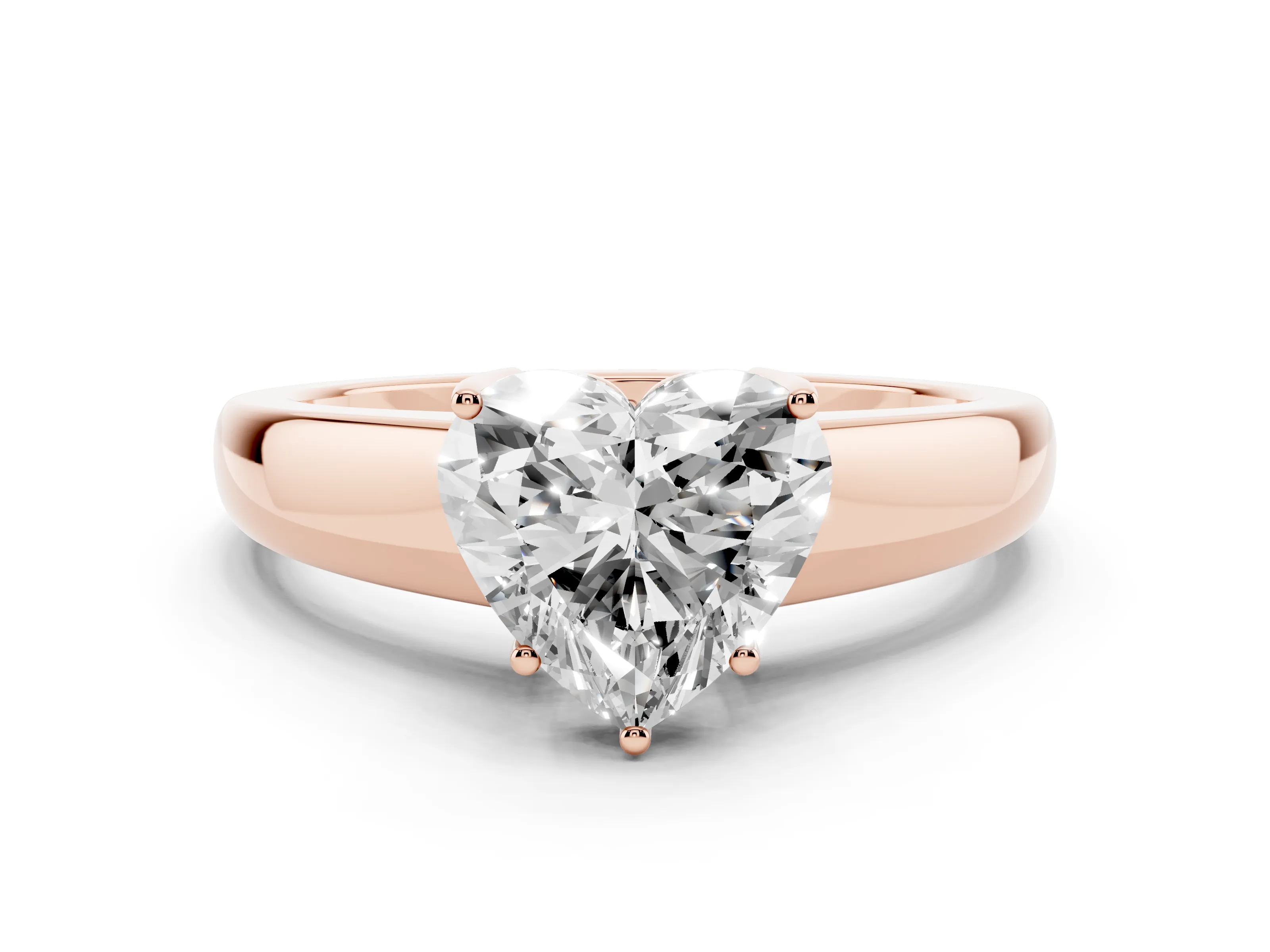 Heart Cut Diamond Solitaire Ring Set in Rose gold with Tapered Band and Prong Setting