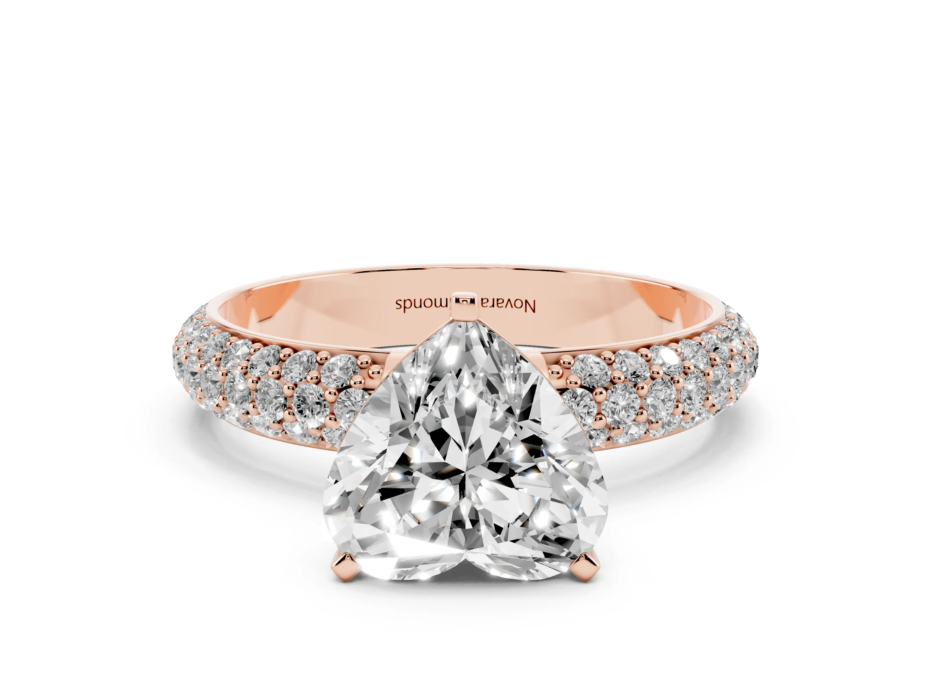 Heart Cut Diamond Solitaire Ring Set in Rose gold with Prong Setting and Pavé-Set Band