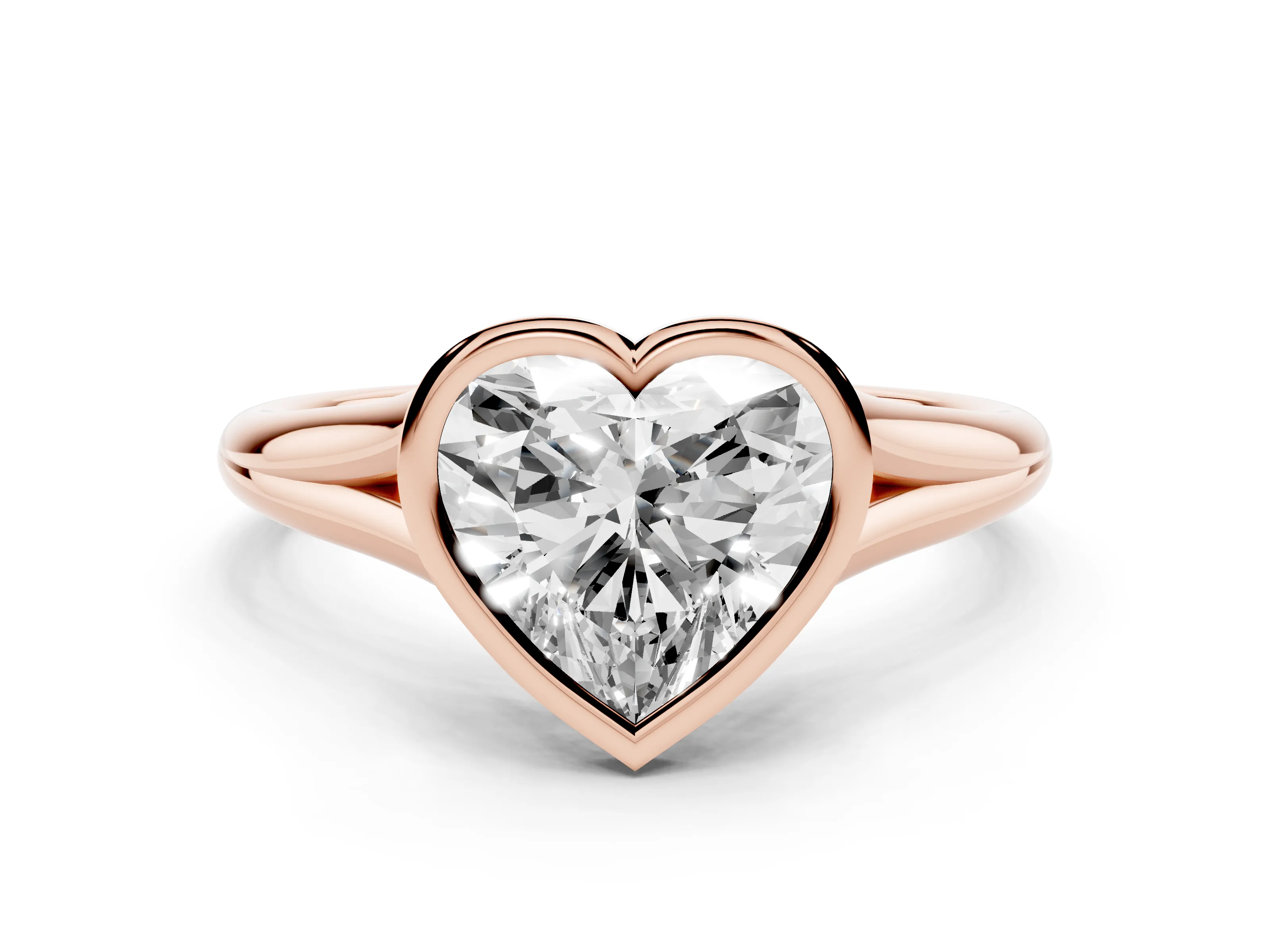 Bezel Set Heart Cut Diamond Solitaire Ring Set in Rose gold with Tapered Band