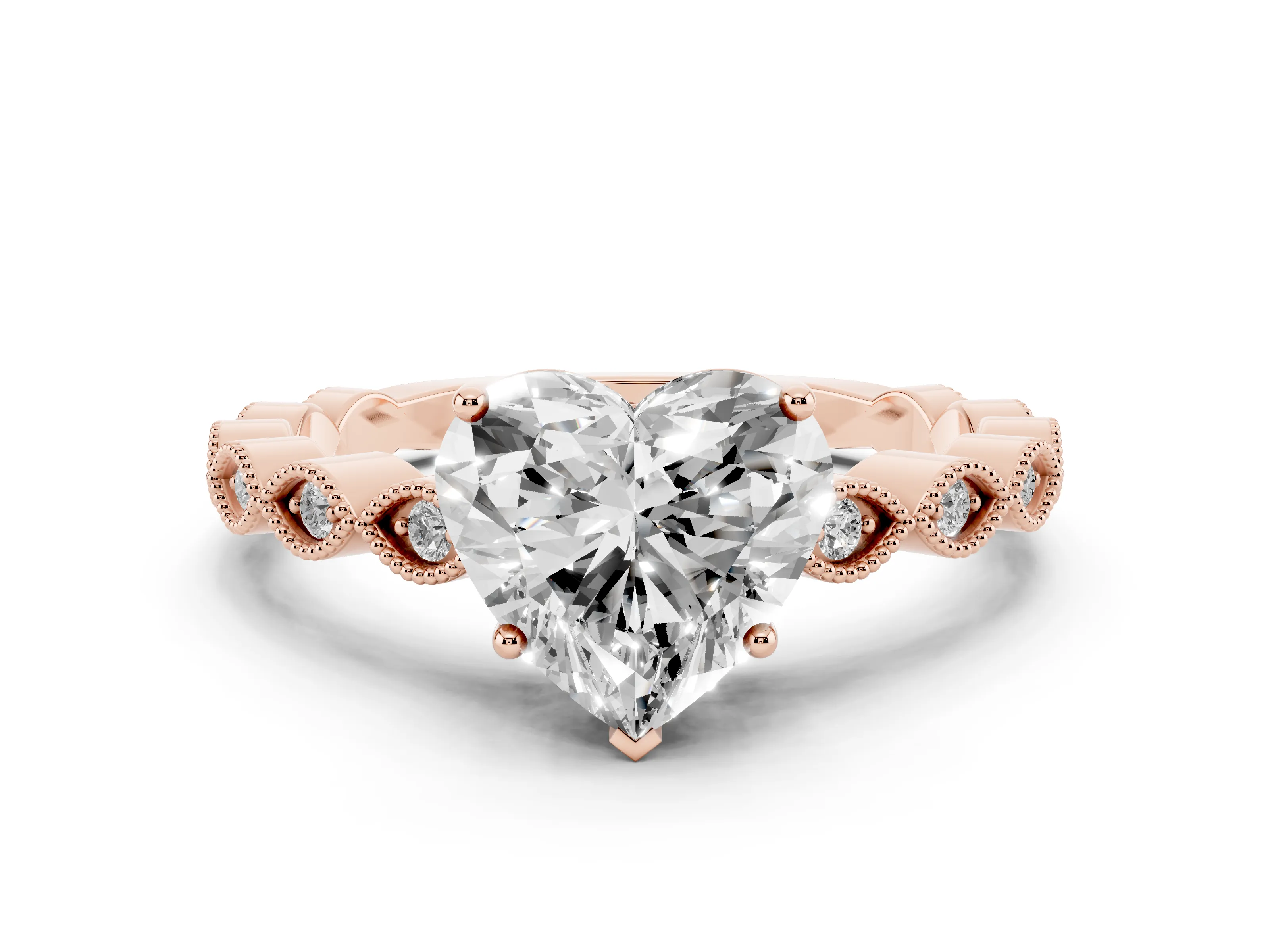 Heart Cut Diamond Solitaire Ring Set in Rose gold with Infinity Twist Pavé Band