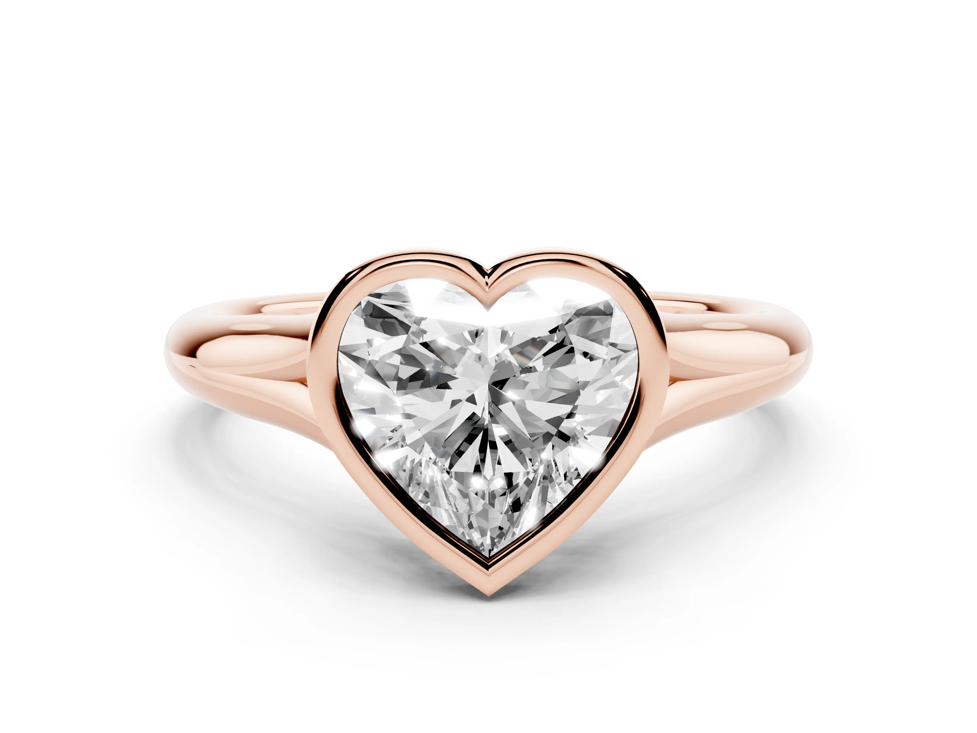 Bezel Set Heart Cut Diamond Solitaire Ring Set in Rose gold with Smooth Band
