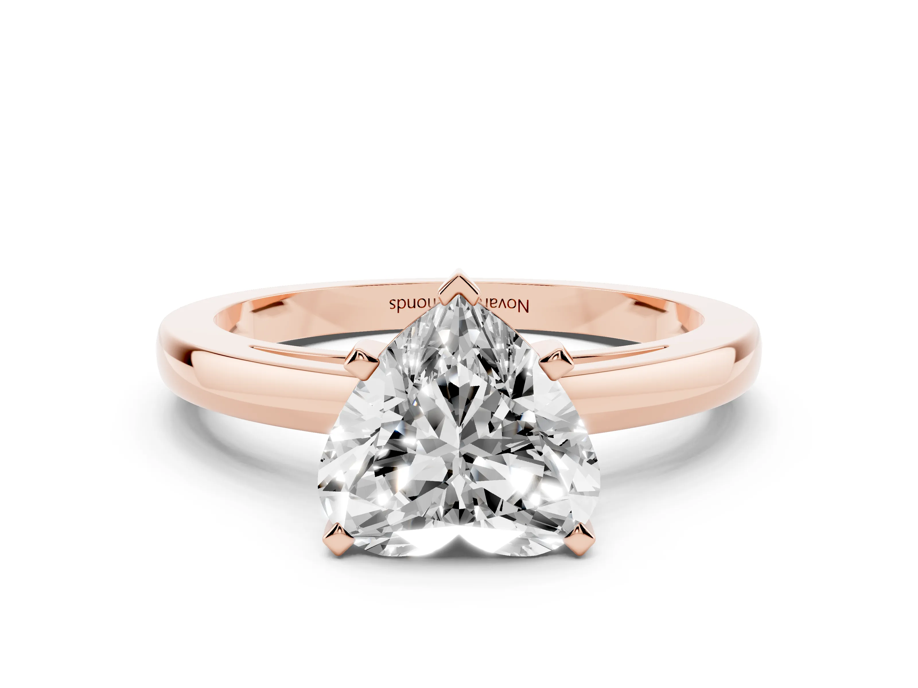 Heart Cut Diamond Solitaire Engagement Ring Set in Rose gold with Prong Setting on a Classic Band