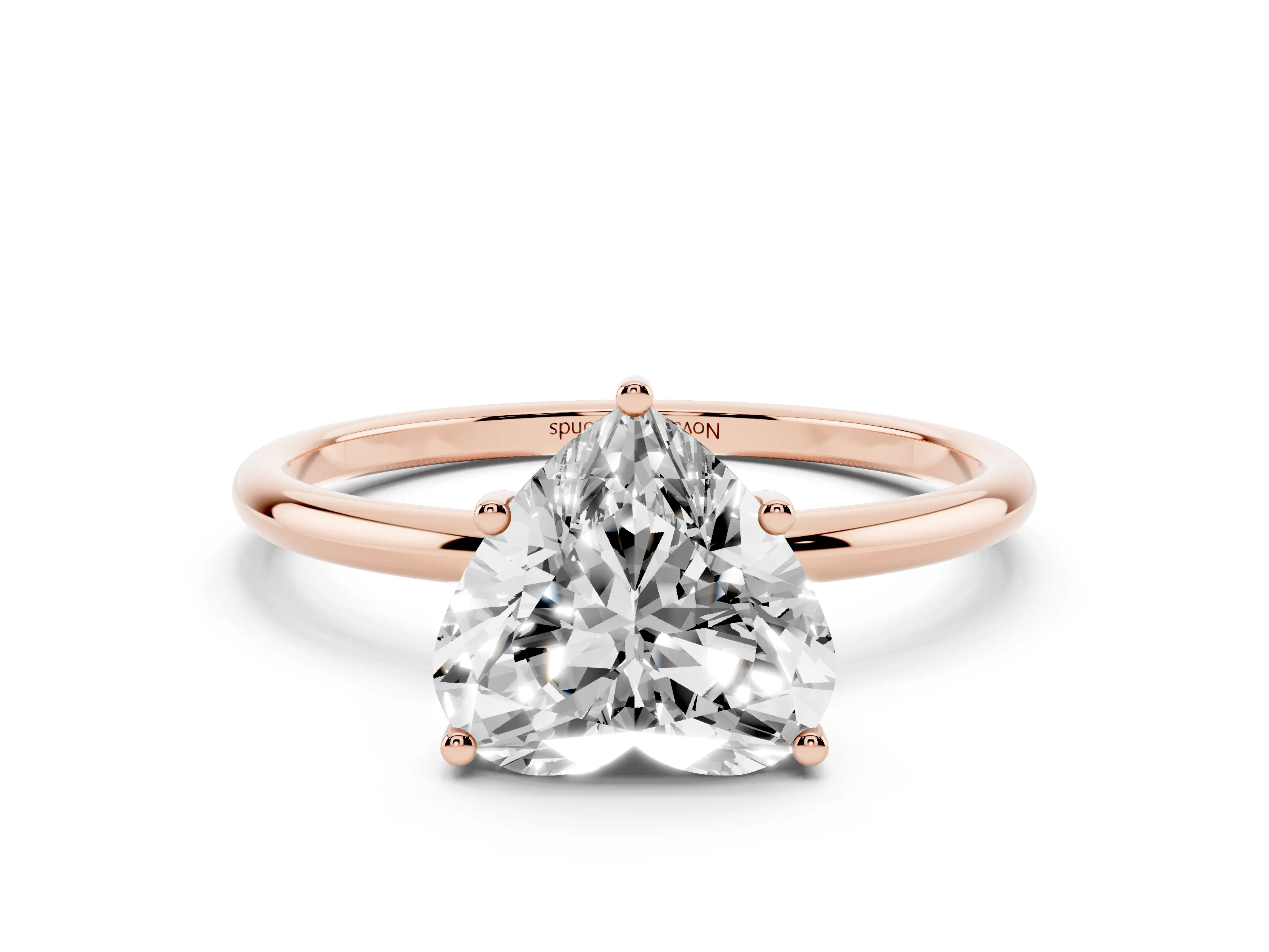 Heart Cut Diamond Solitaire Engagement Ring Set in Rose gold with Thin Band and Prong Setting