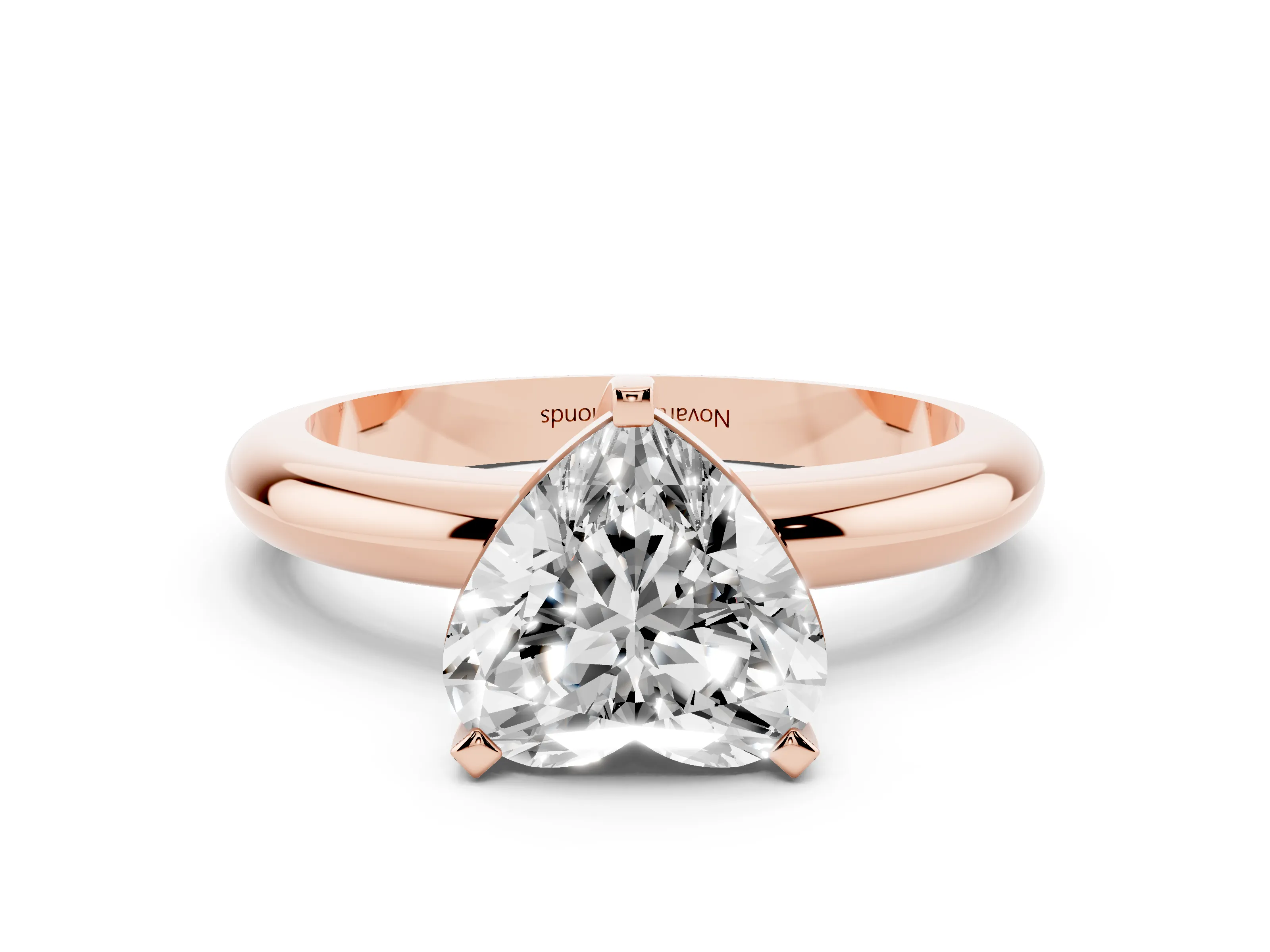Heart Cut Diamond Solitaire Engagement Ring Set in Rose gold with Round Band and Prong Setting