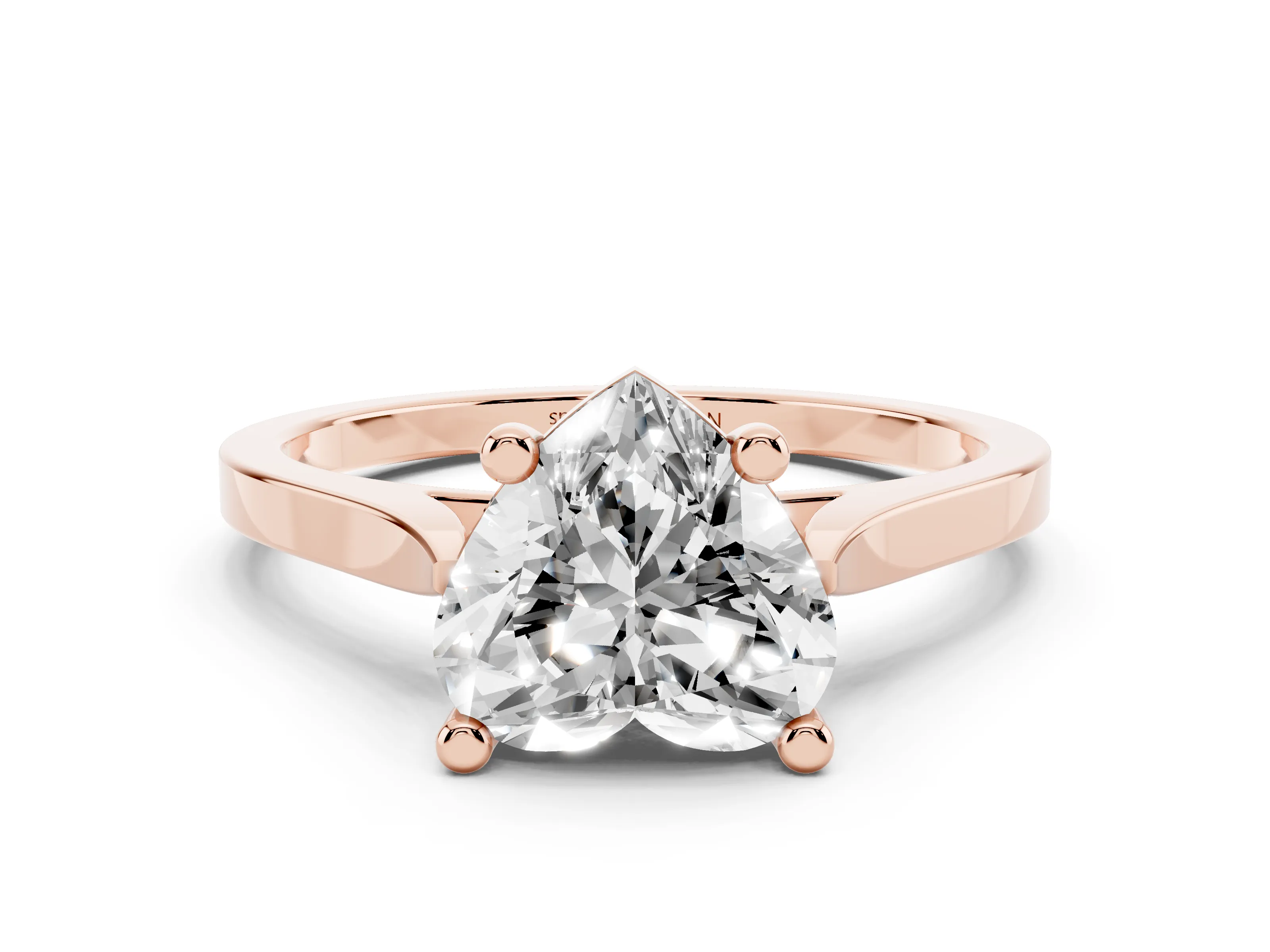 Heart Cut Diamond Solitaire Ring Set in Rose gold with Prong Setting and Tapered Band