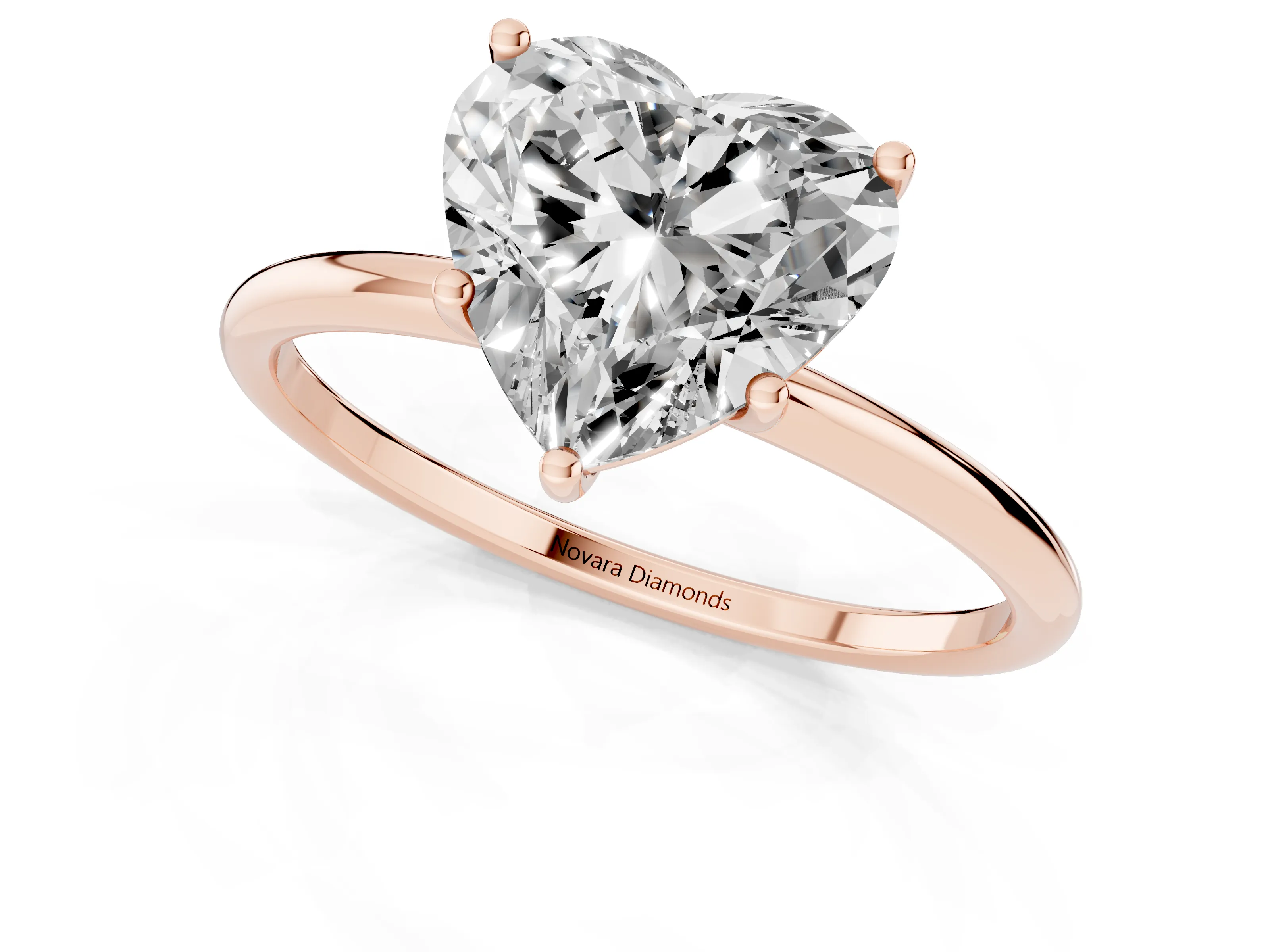 Heart Cut Diamond Solitaire Engagement Ring Set in Rose gold with Thin Band and Prong Setting