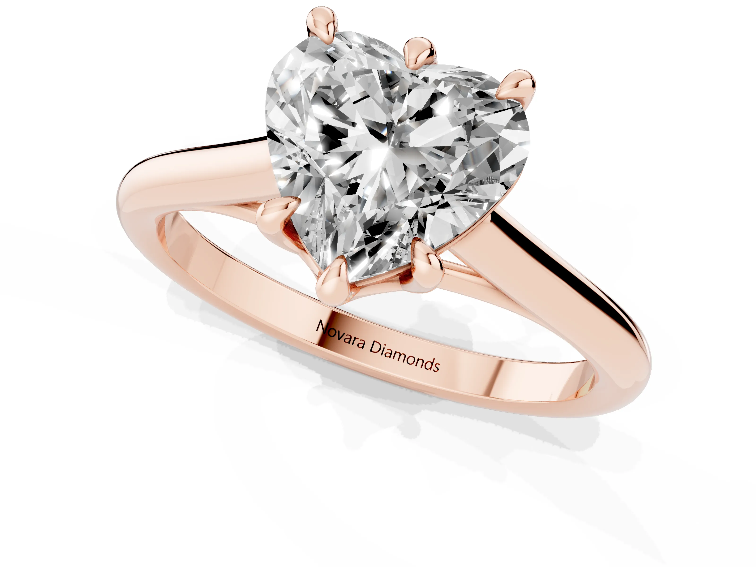 Heart Cut Diamond Solitaire Engagement Ring Set in Rose gold with Prong Setting and Plain Classic Band