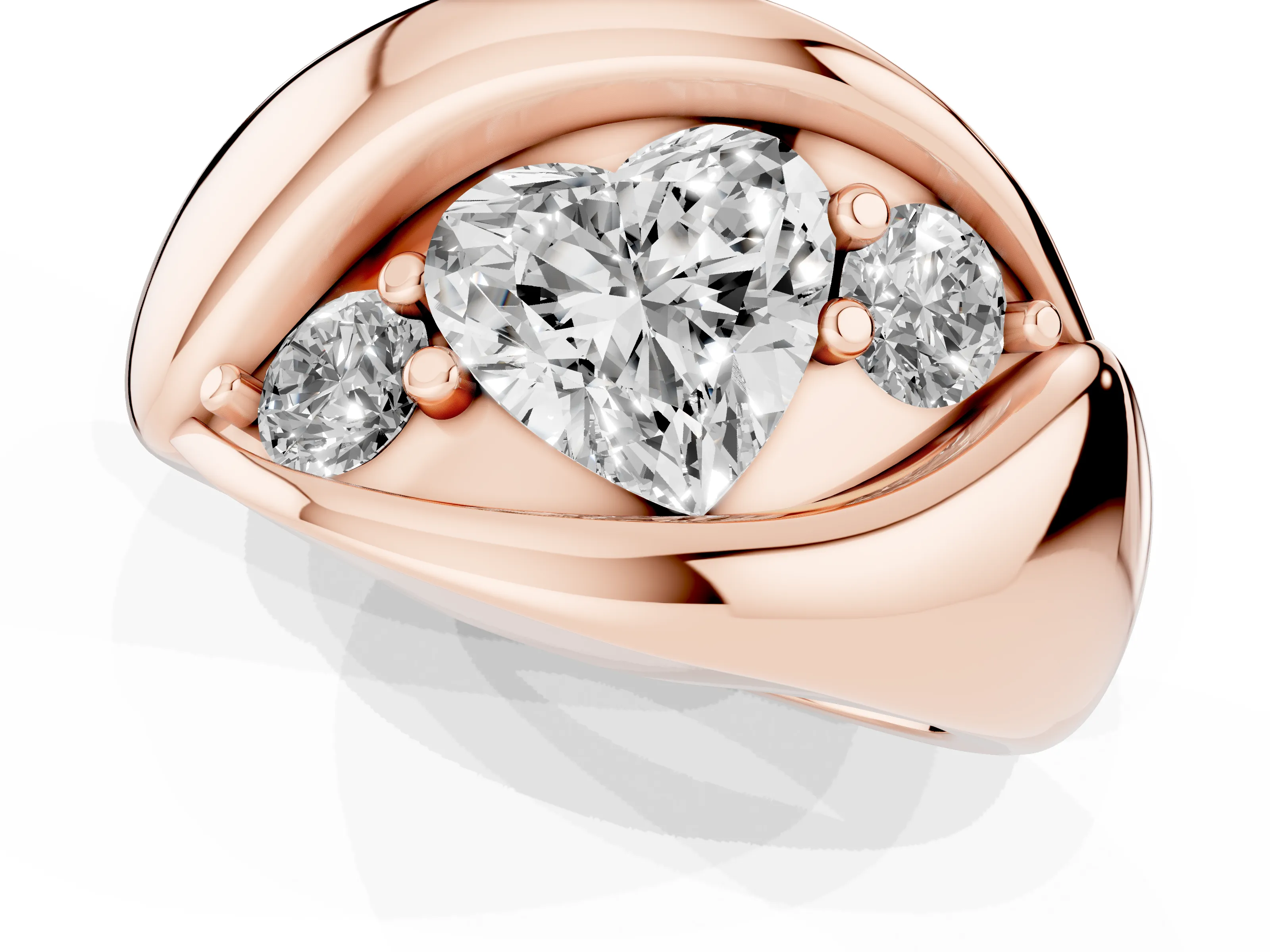 Heart Cut Diamond Channel-Set Crossover Ring Set in Rose gold