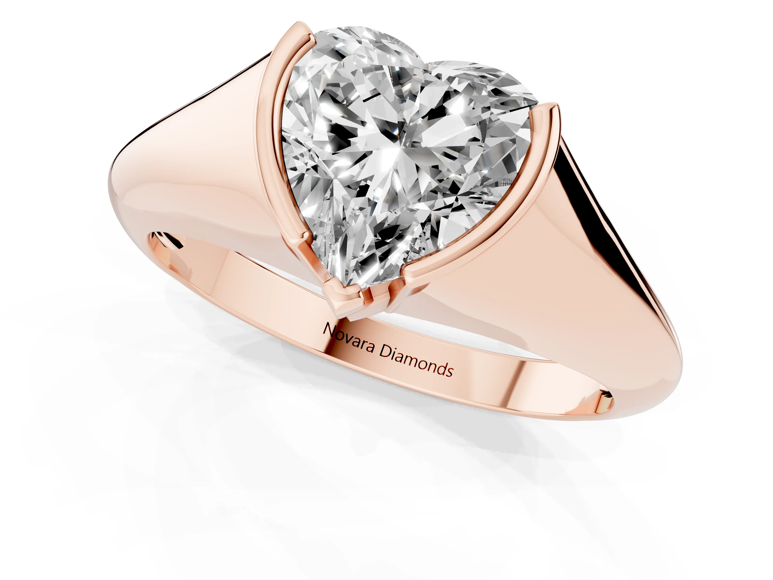Heart Cut Diamond Solitaire Tension Set Ring Set in Rose gold