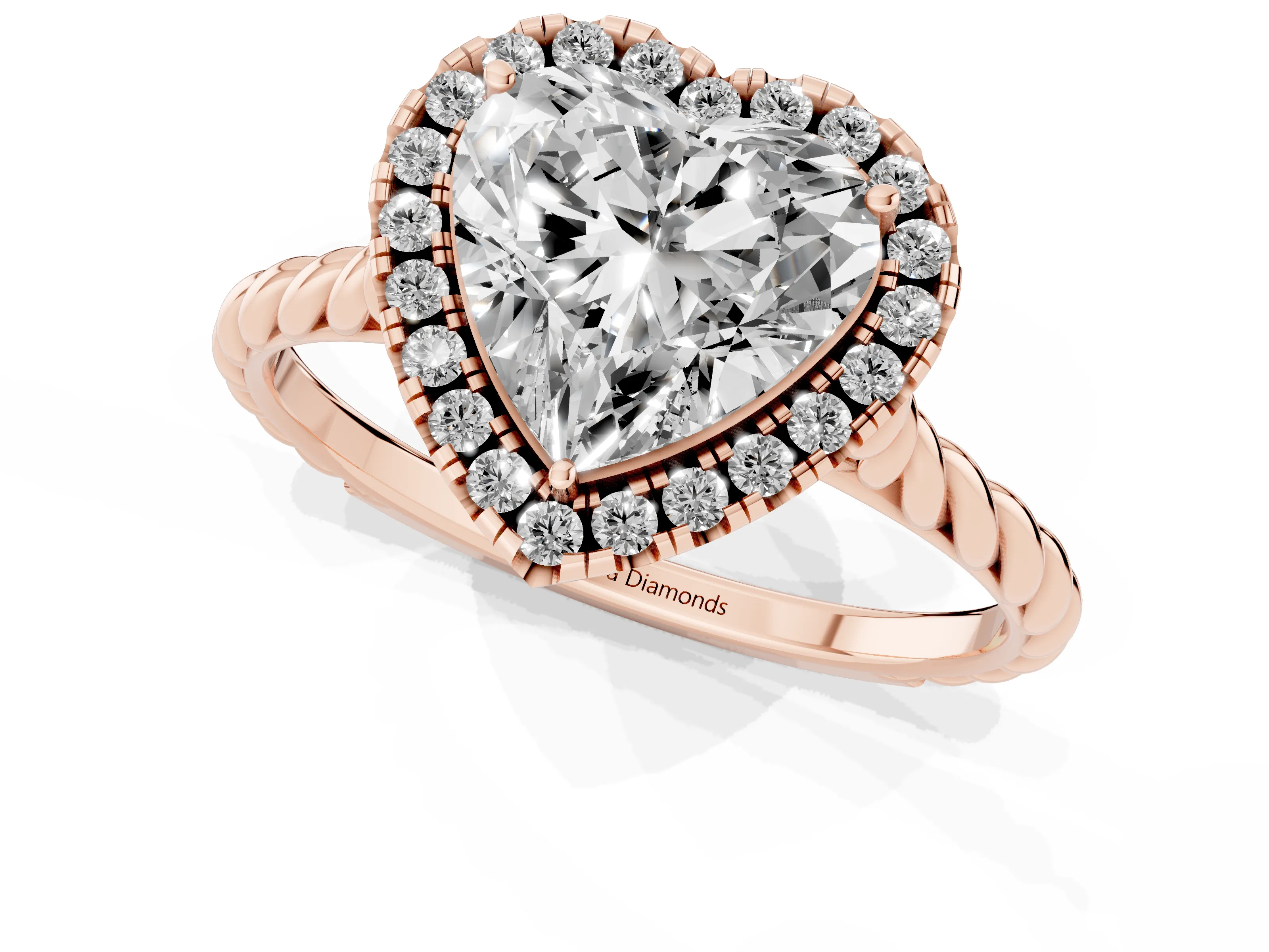 Heart Cut Diamond Halo Ring Set in Rose gold with Plain Twisted Band