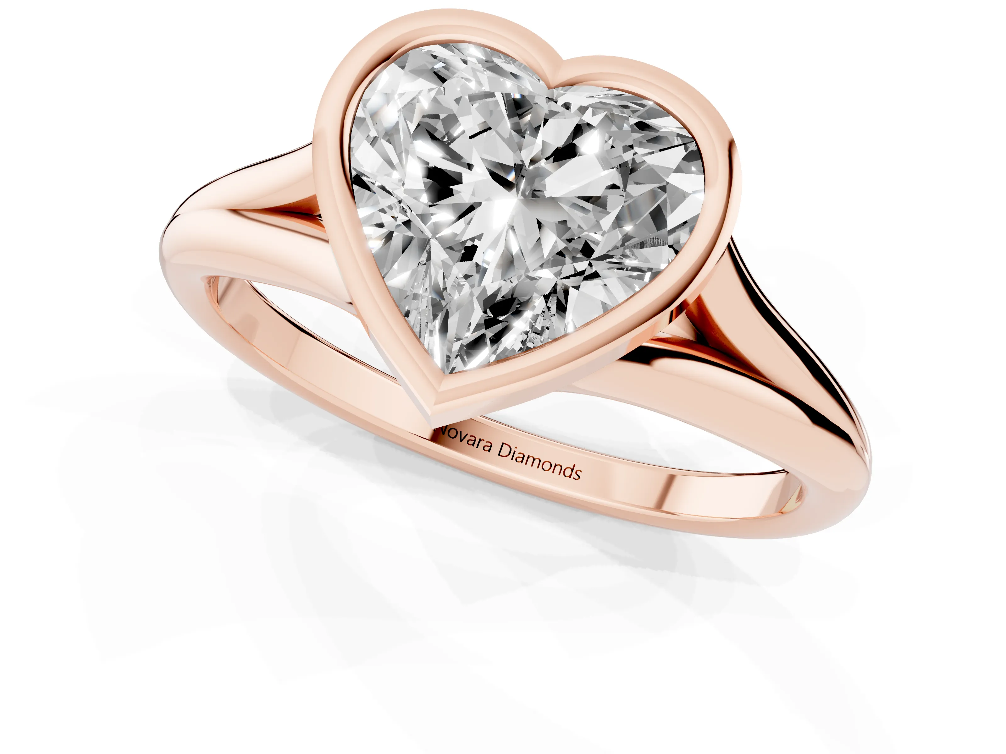 Bezel Set Heart Cut Diamond Solitaire Ring Set in Rose gold with Tapered Band