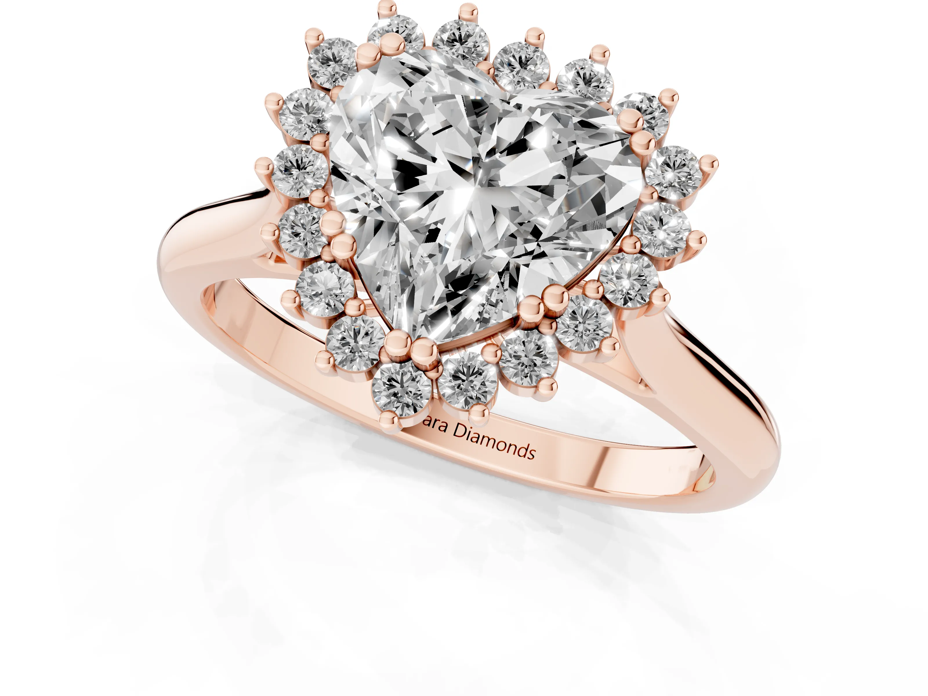 Heart Cut Diamond Halo Ring Set in Rose gold with Plain Solitaire Band and Prong Setting