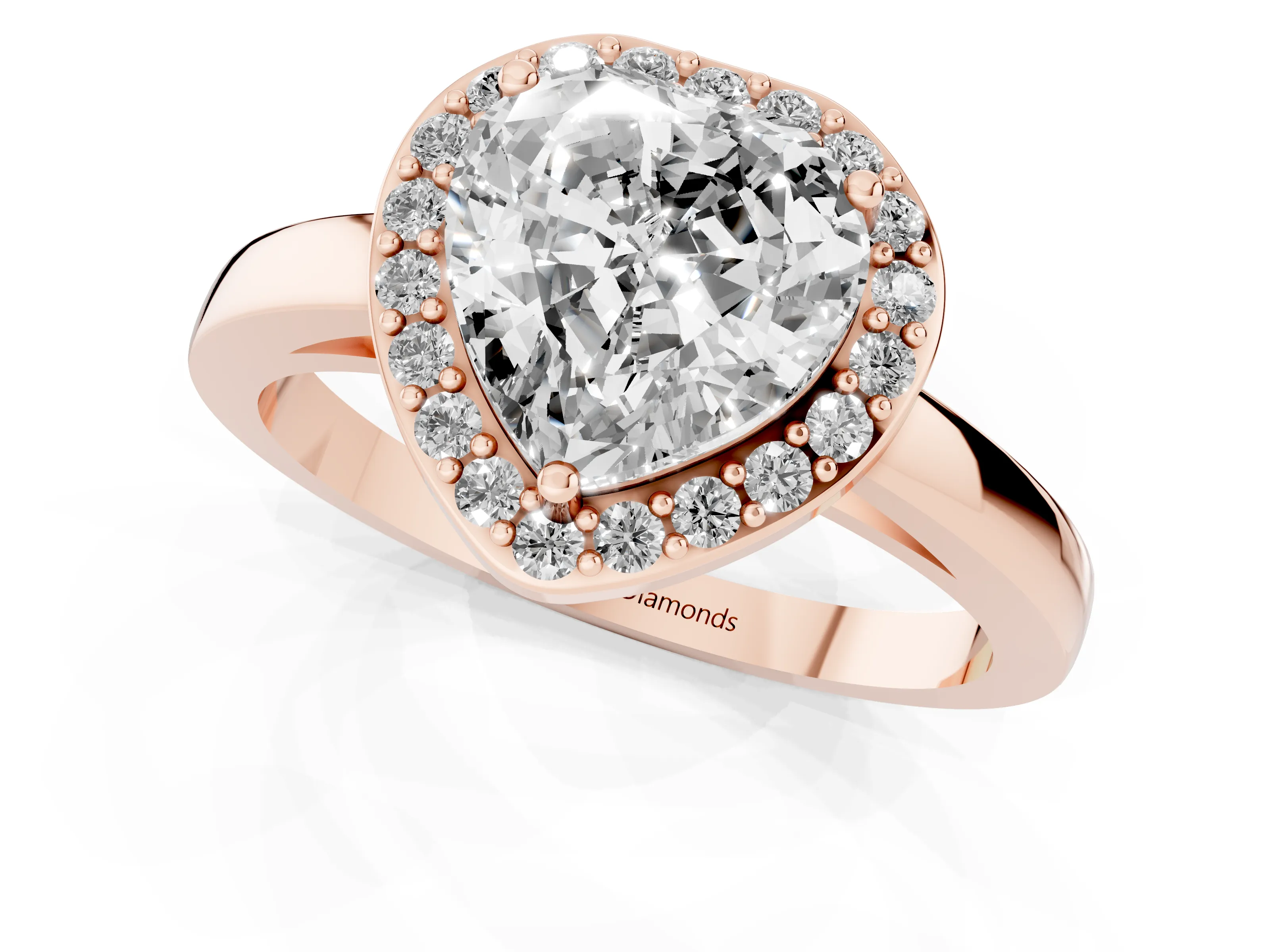 Heart Cut Diamond Halo Ring Set in Rose gold with Solitaire Band and Prong Setting