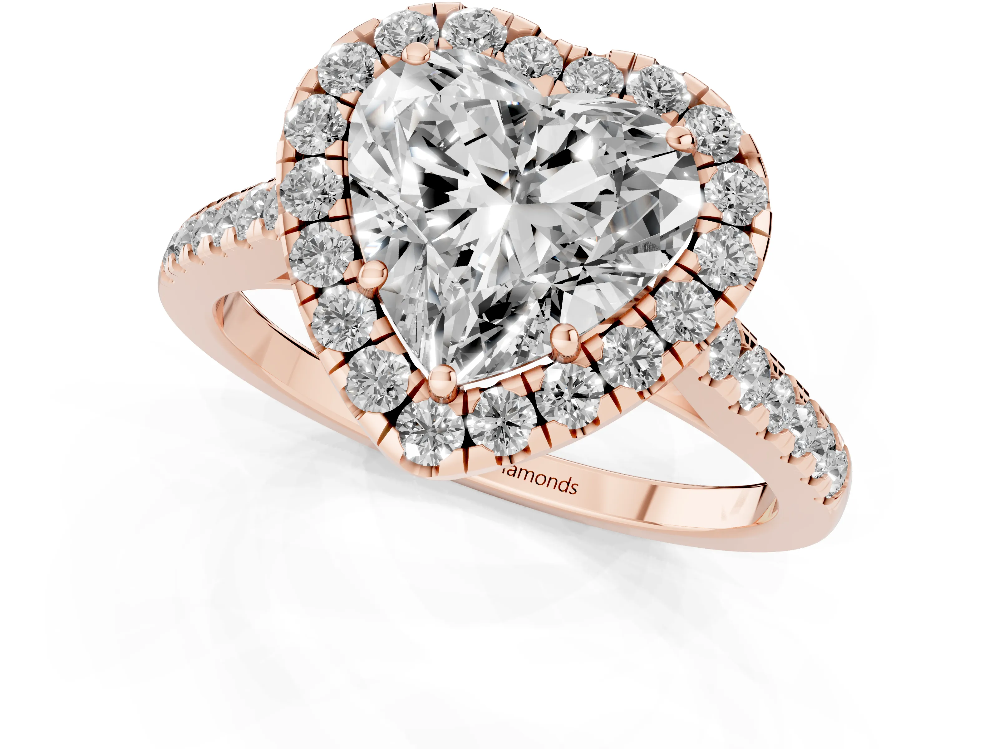 Heart Cut Diamond Halo Pavé Engagement Ring Set in Rose gold with Prong Setting