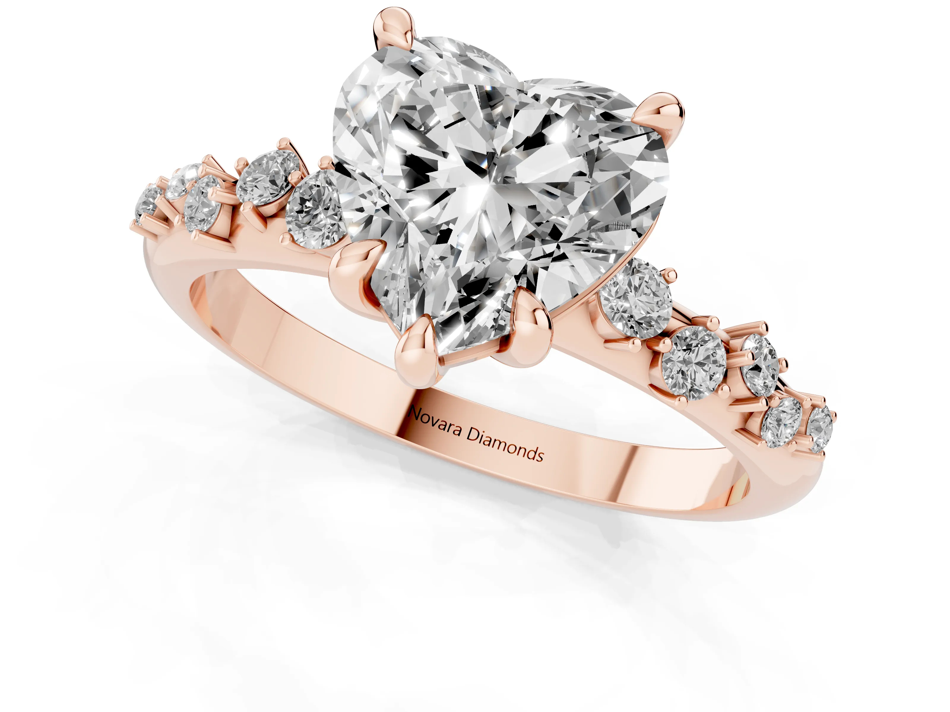 Heart Cut Diamond Solitaire Vine Band Ring Set in Rose gold with Round Accents and Prong Setting – second view