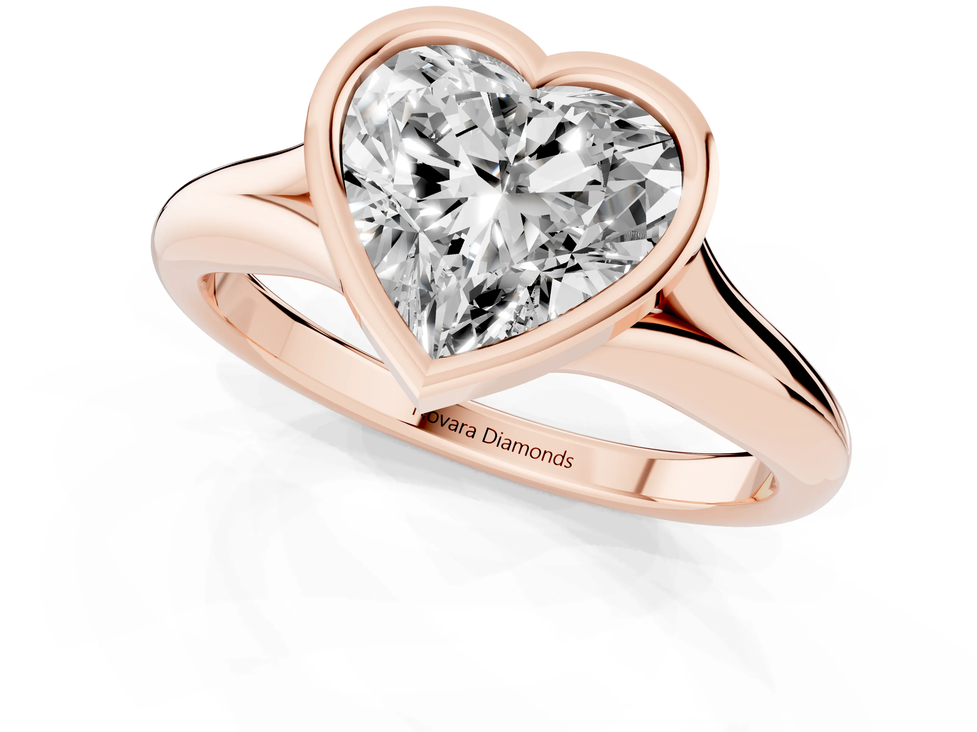 Bezel Set Heart Cut Diamond Solitaire Ring Set in Rose gold with Smooth Band