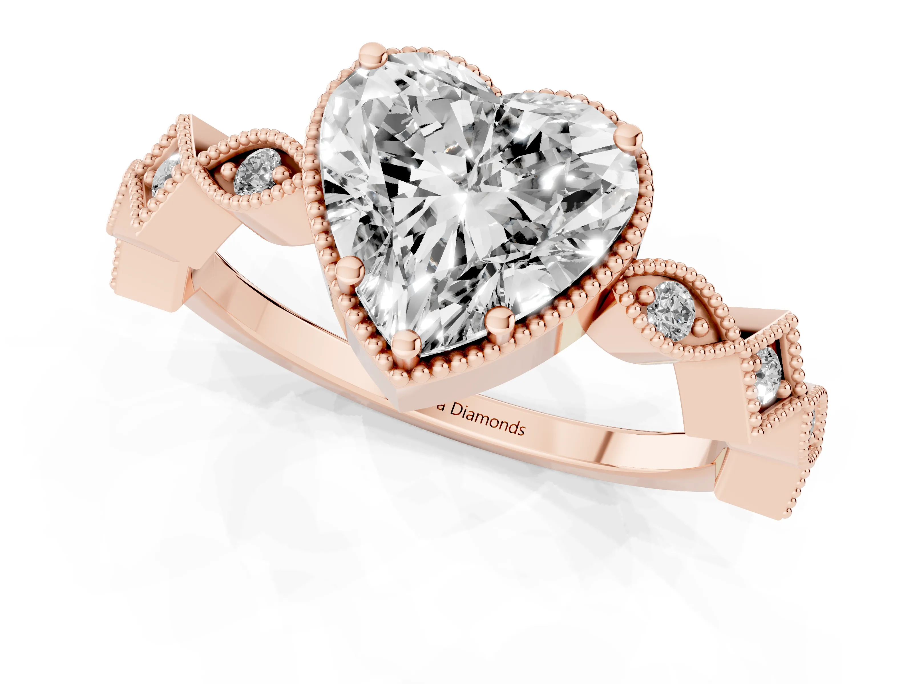 Heart Cut Diamond Milgrain Marquise Twist Band Ring Set in Rose gold with Prong Setting