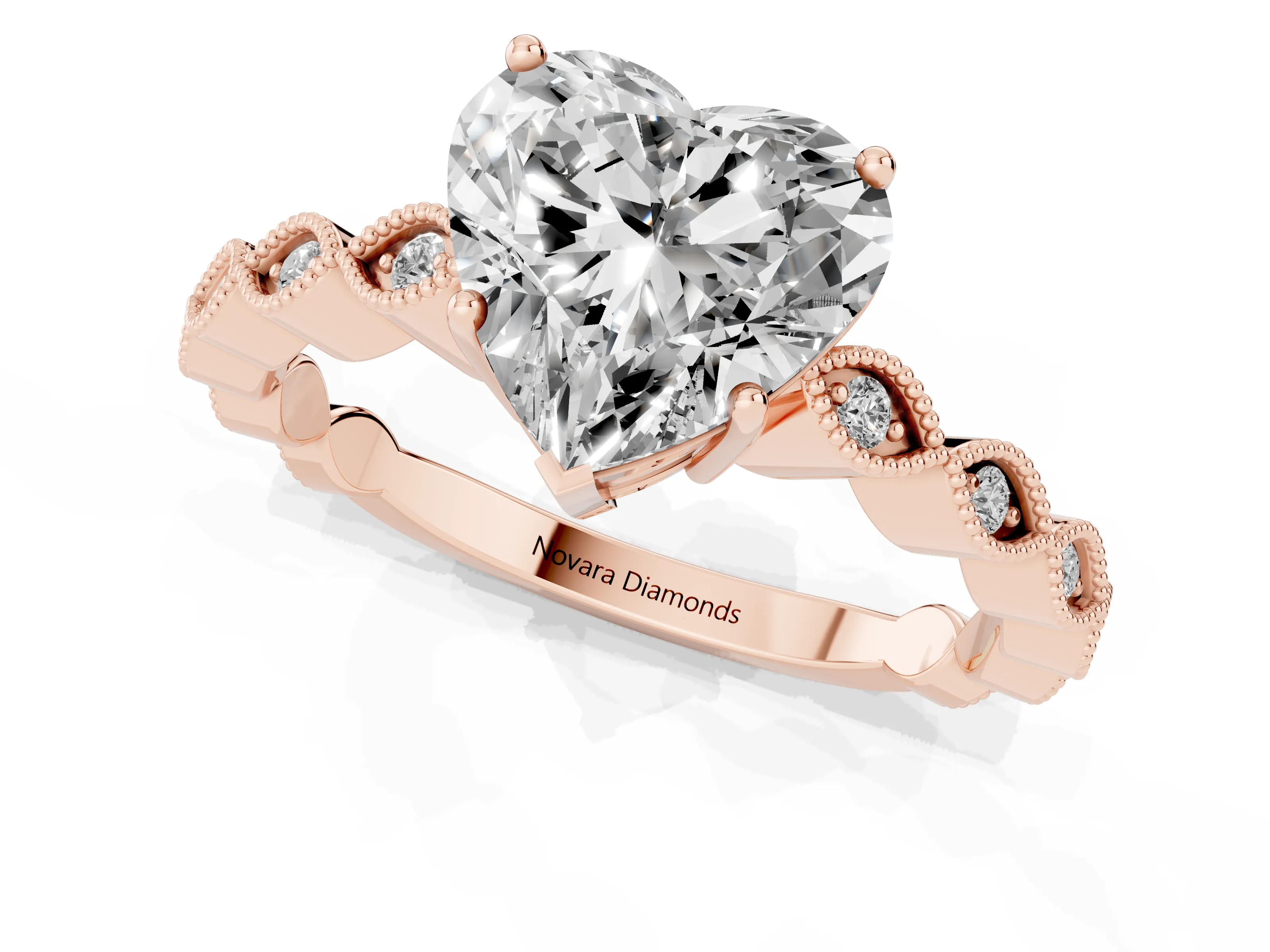 Heart Cut Diamond Solitaire Ring Set in Rose gold with Infinity Twist Pavé Band